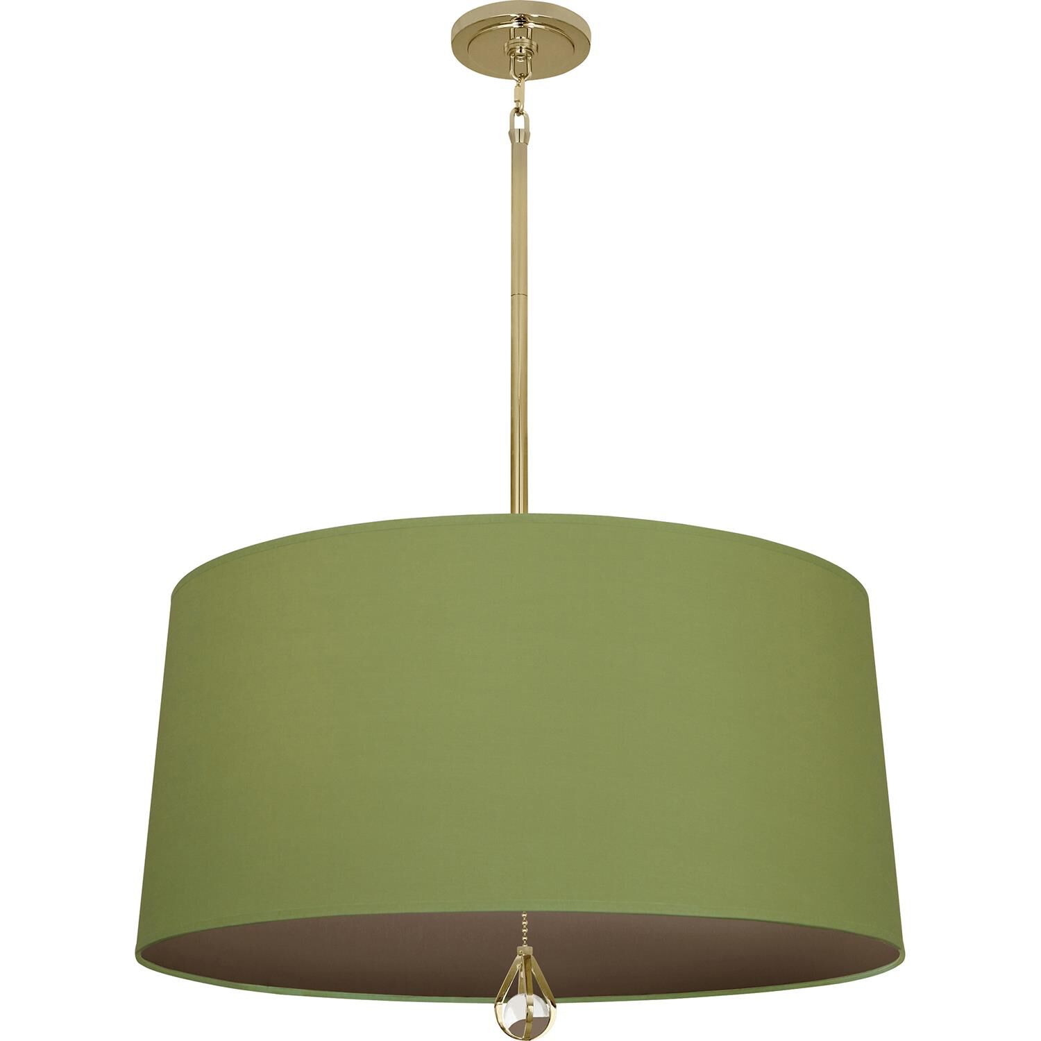 Shown in Modern Brass finish and Parrot Green Fabric With Revolutionary Storm Lining shade