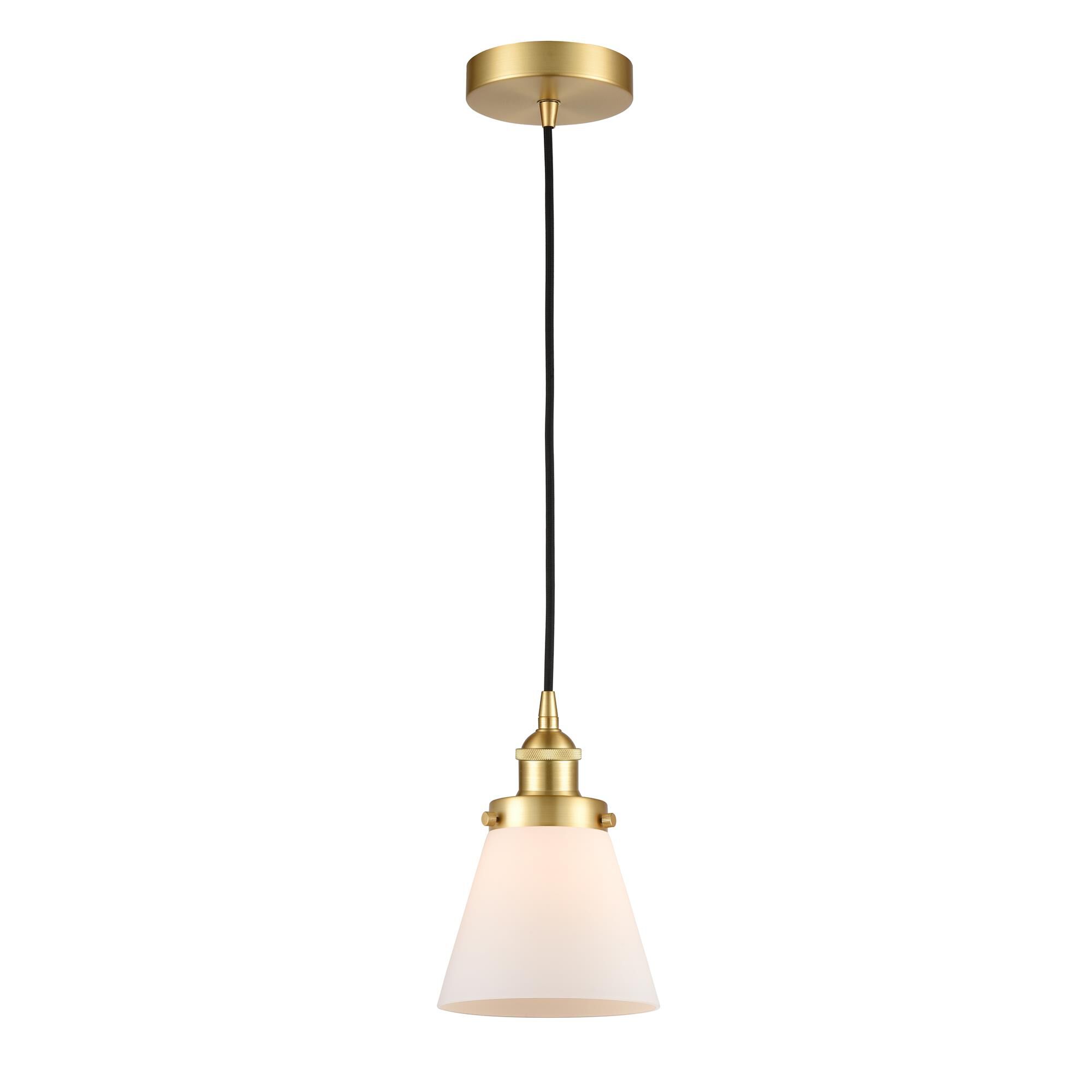 Shown in Satin Gold finish and Matte White Cased Small Cone glass