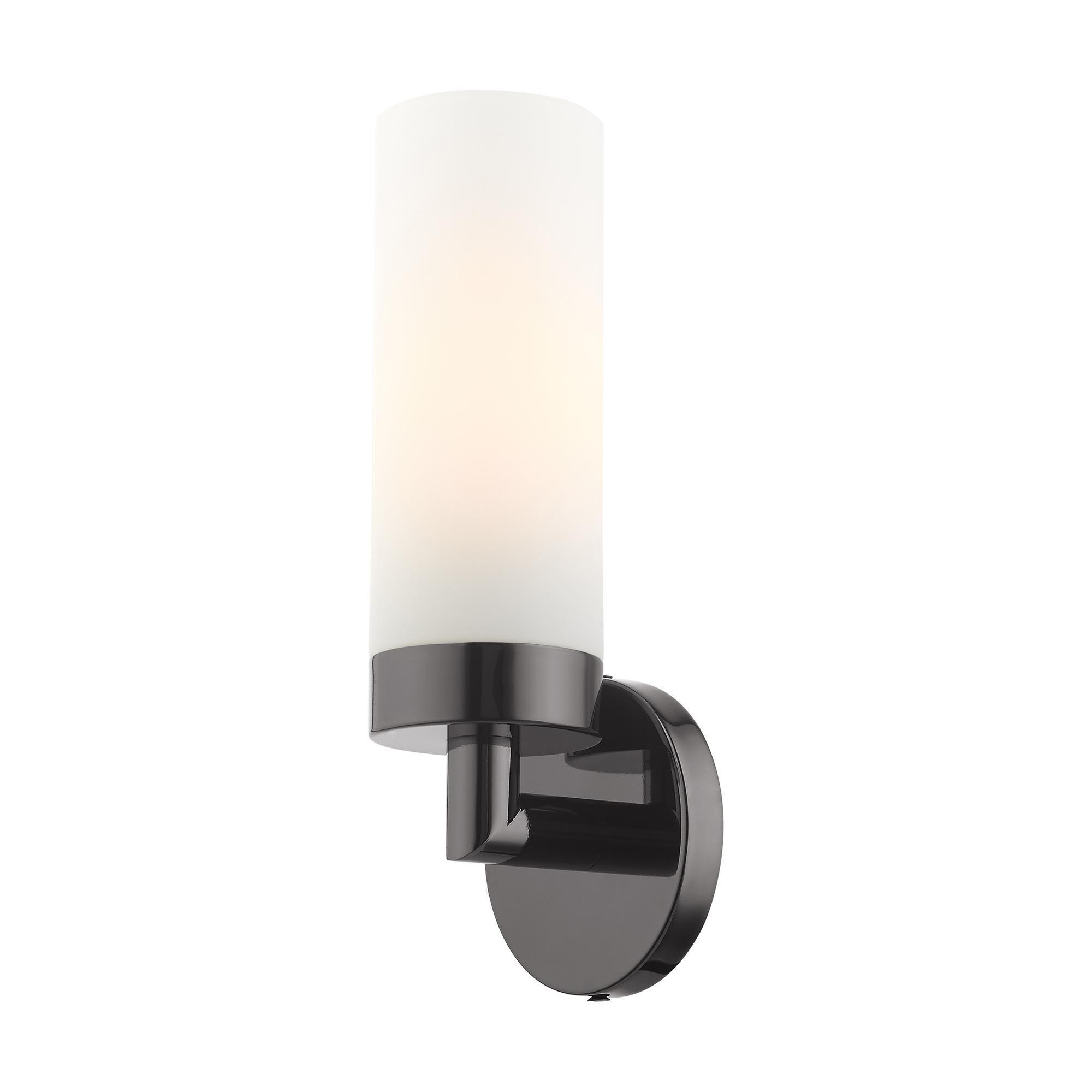 Shown in Black Chrome finish and Hand Blown Satin Opal White glass