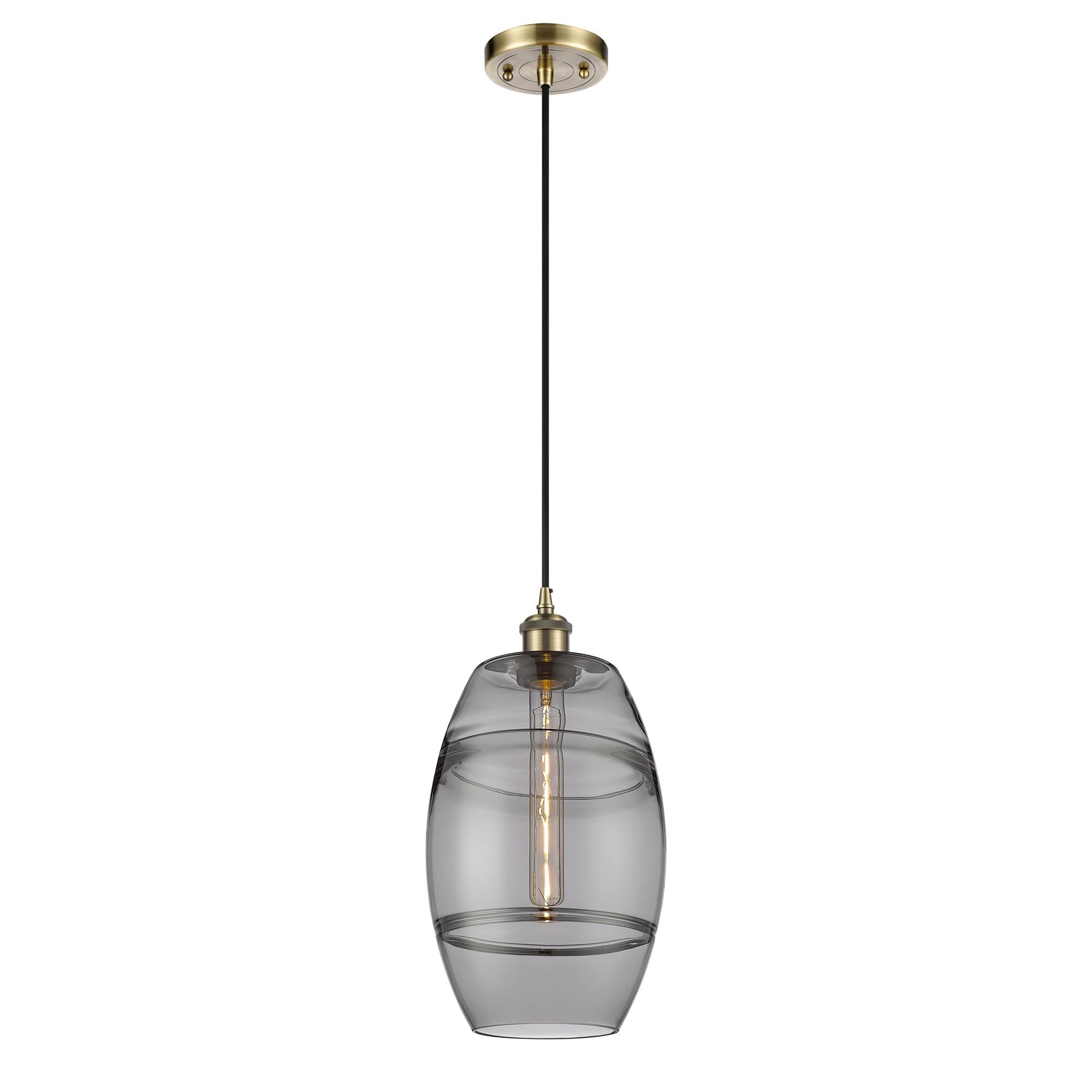 Shown in Antique Brass finish and Light Smoke glass