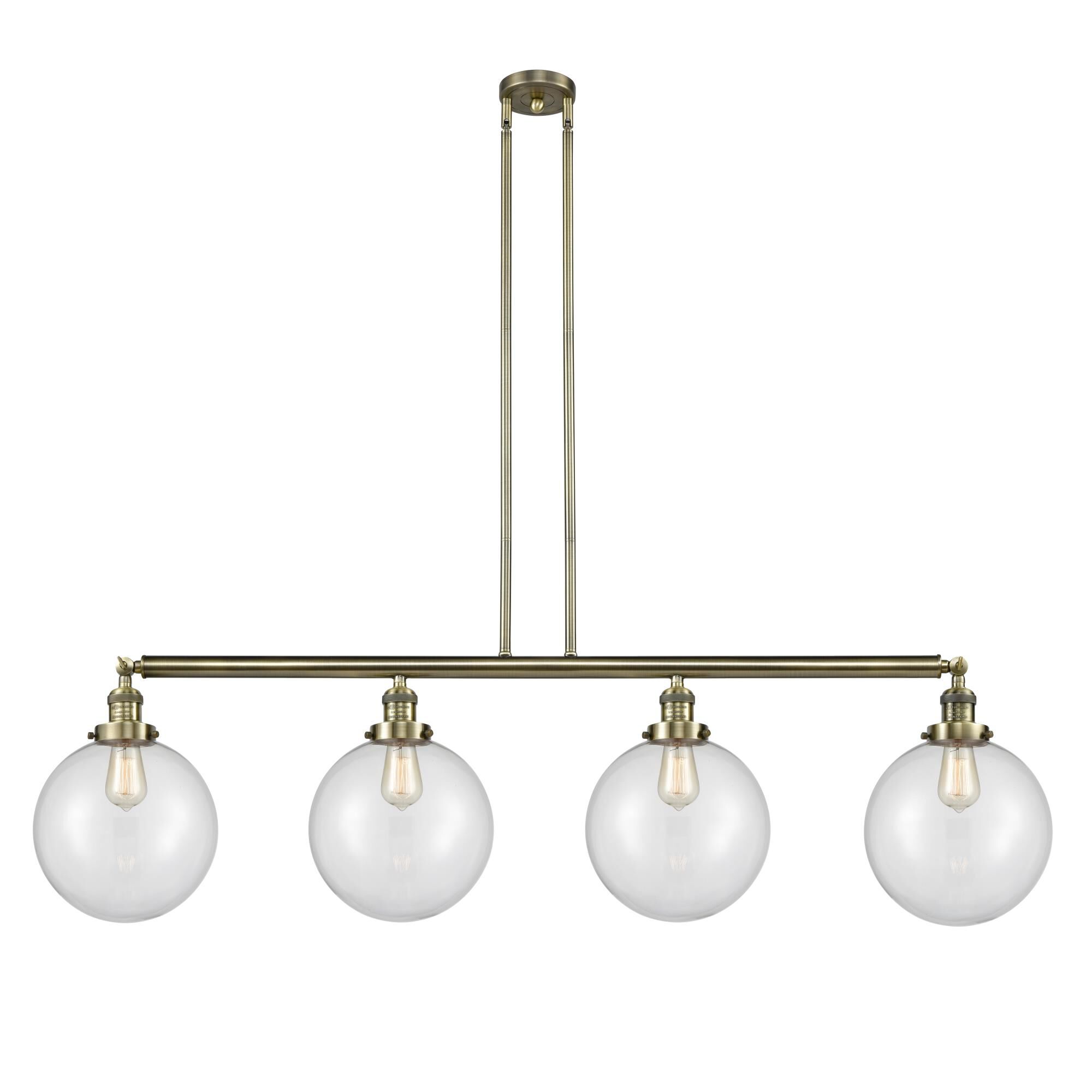 Shown in Antique Brass finish and Clear Beacon glass and None shade