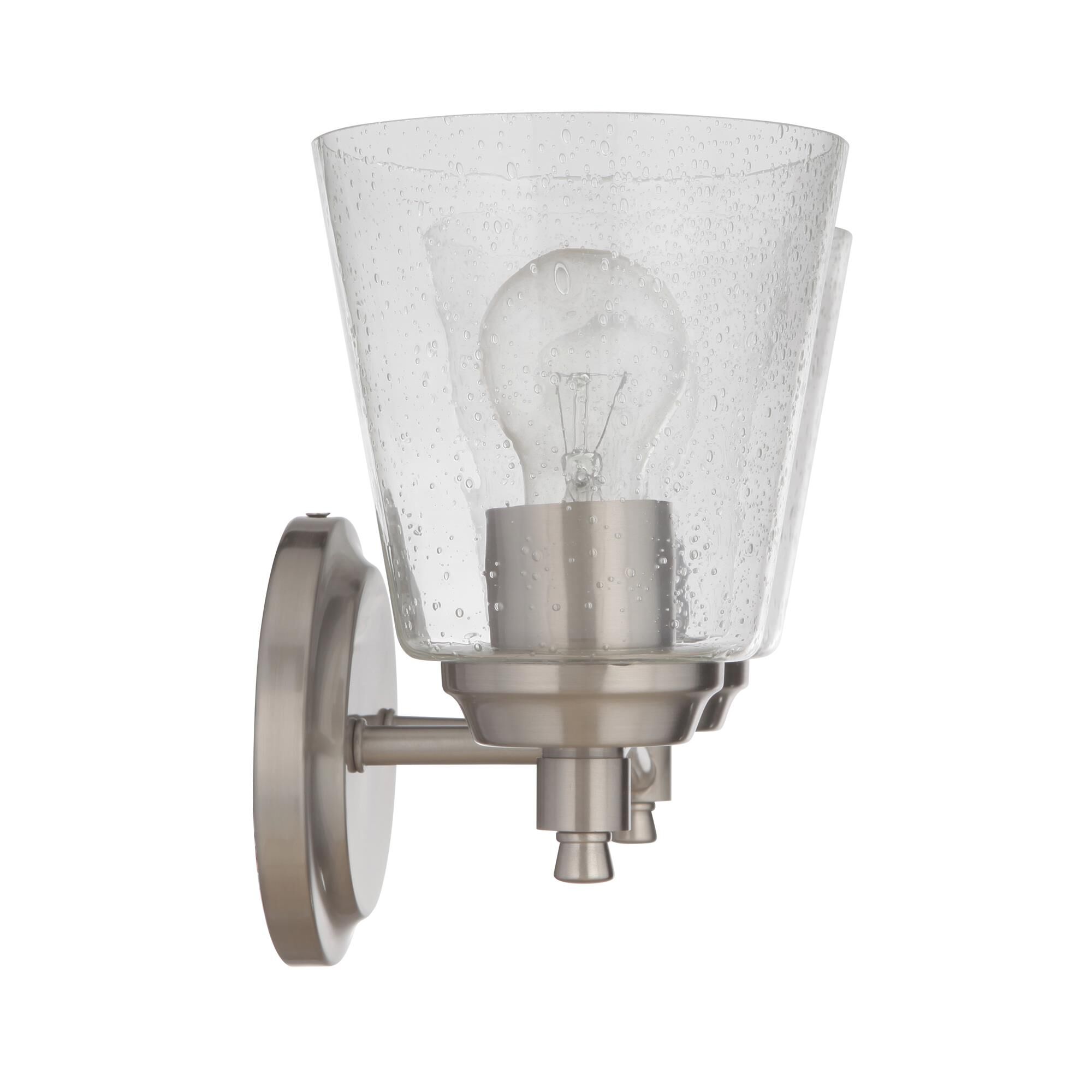Shown in Brushed Polished Nickel finish and Clear Seeded glass and Glass shade