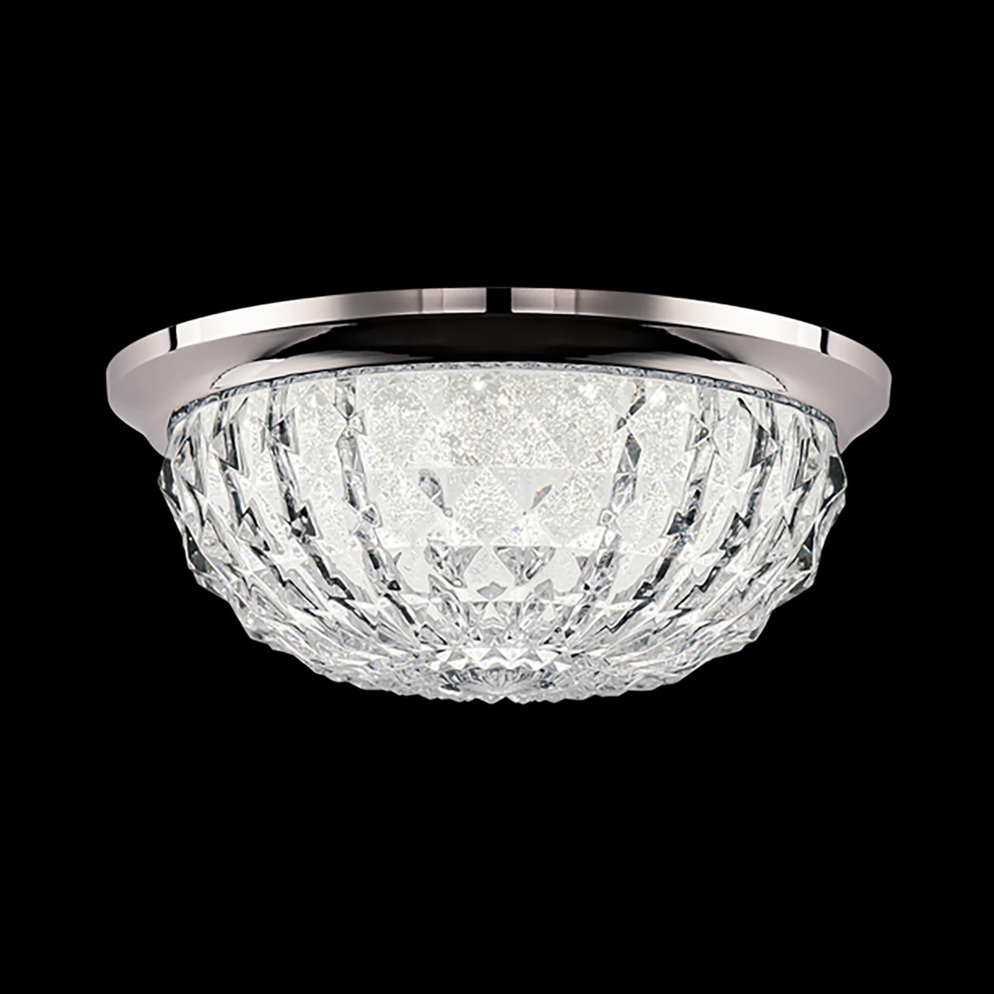 Shown in Polished Chrome finish and Optic crystal and Crystal glass