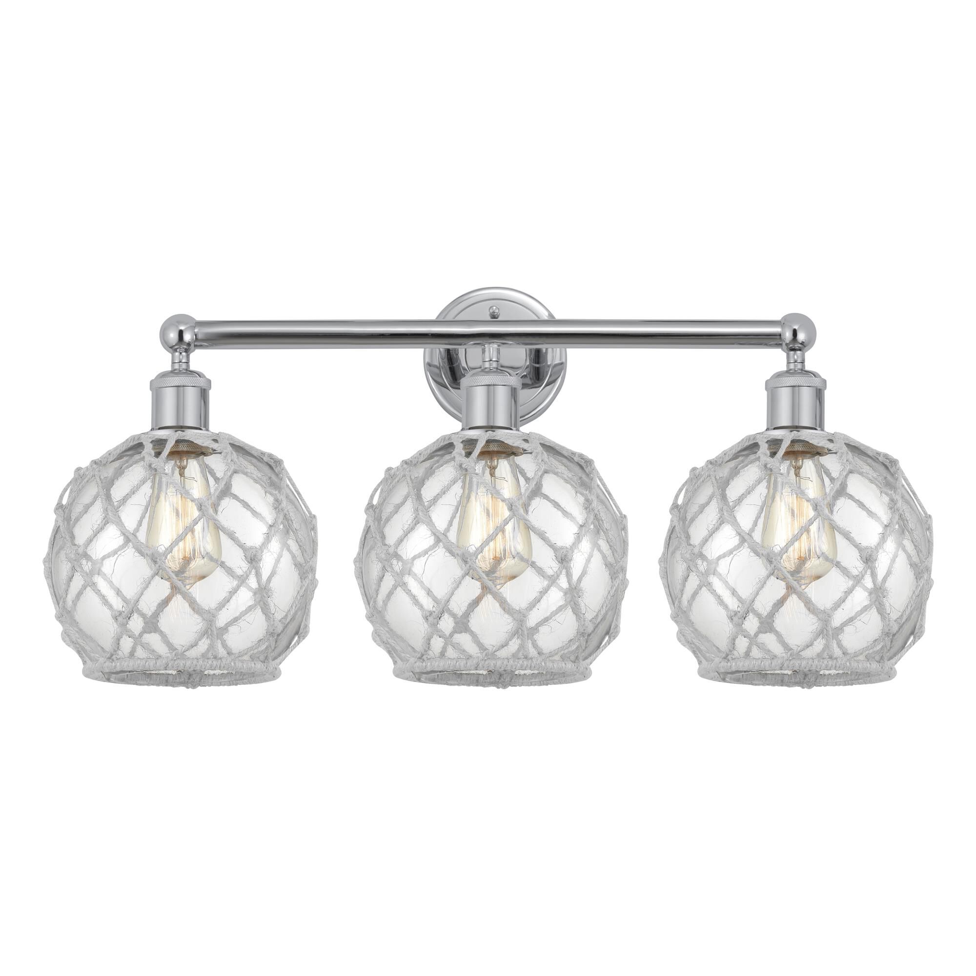 Shown in Polished Chrome finish and Clear with White Rope glass