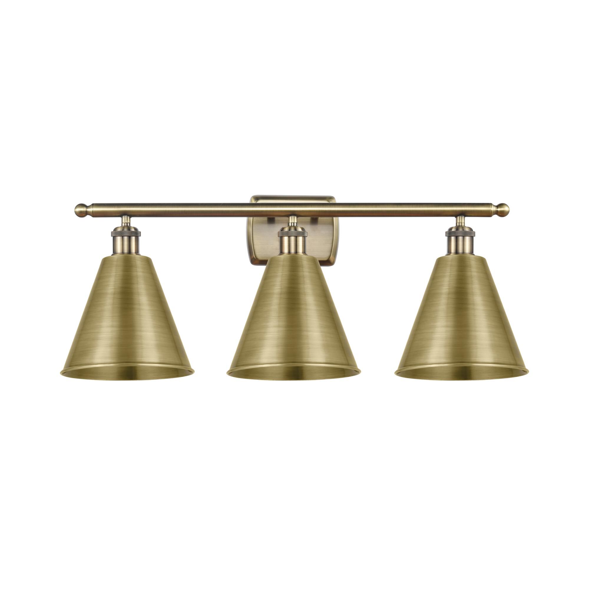 Shown in Antique Brass finish and Antique Brass Ballston Cone shade