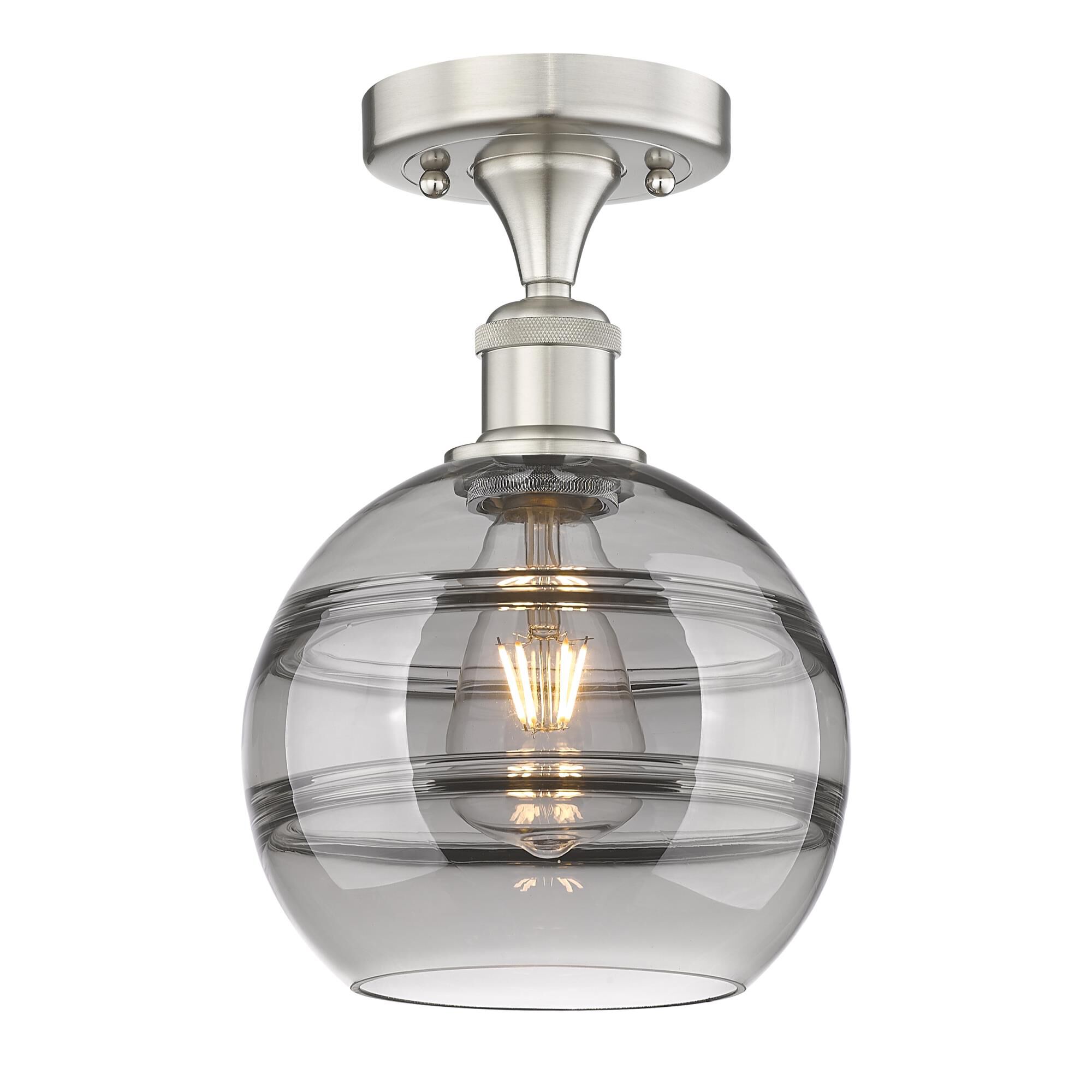 Shown in Brushed Satin Nickel finish and Light Smoke glass