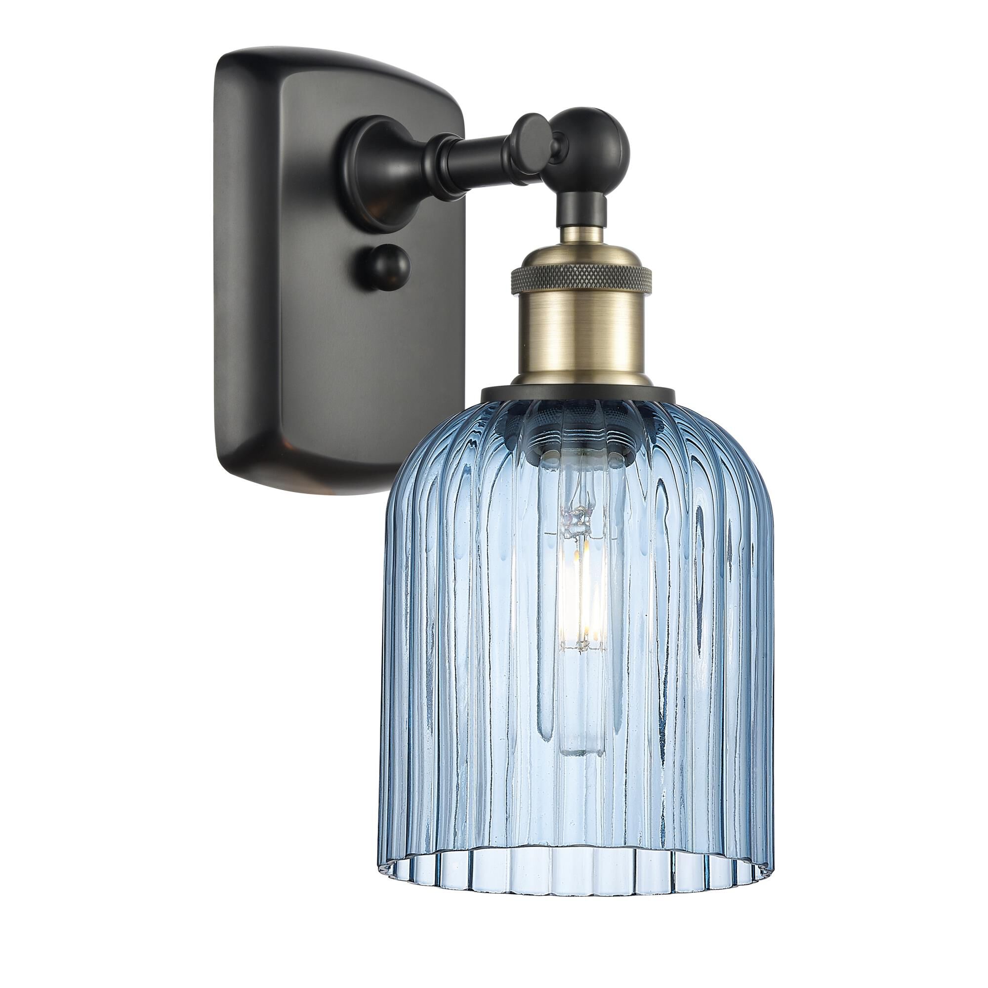 Shown in Black Antique Brass finish and Princess Blue shade
