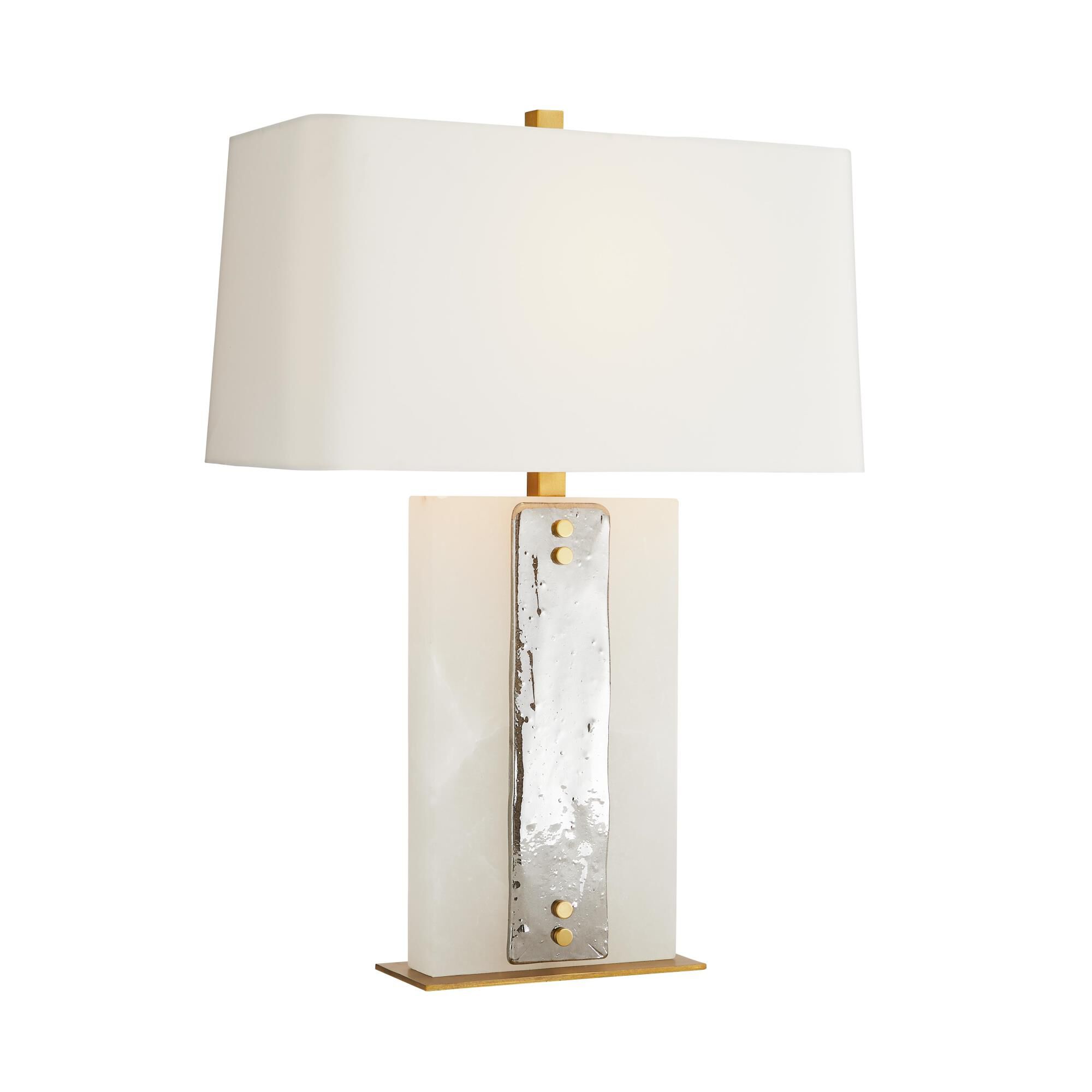 Shown in Antique Brass finish and Smoke Luster glass and White shade