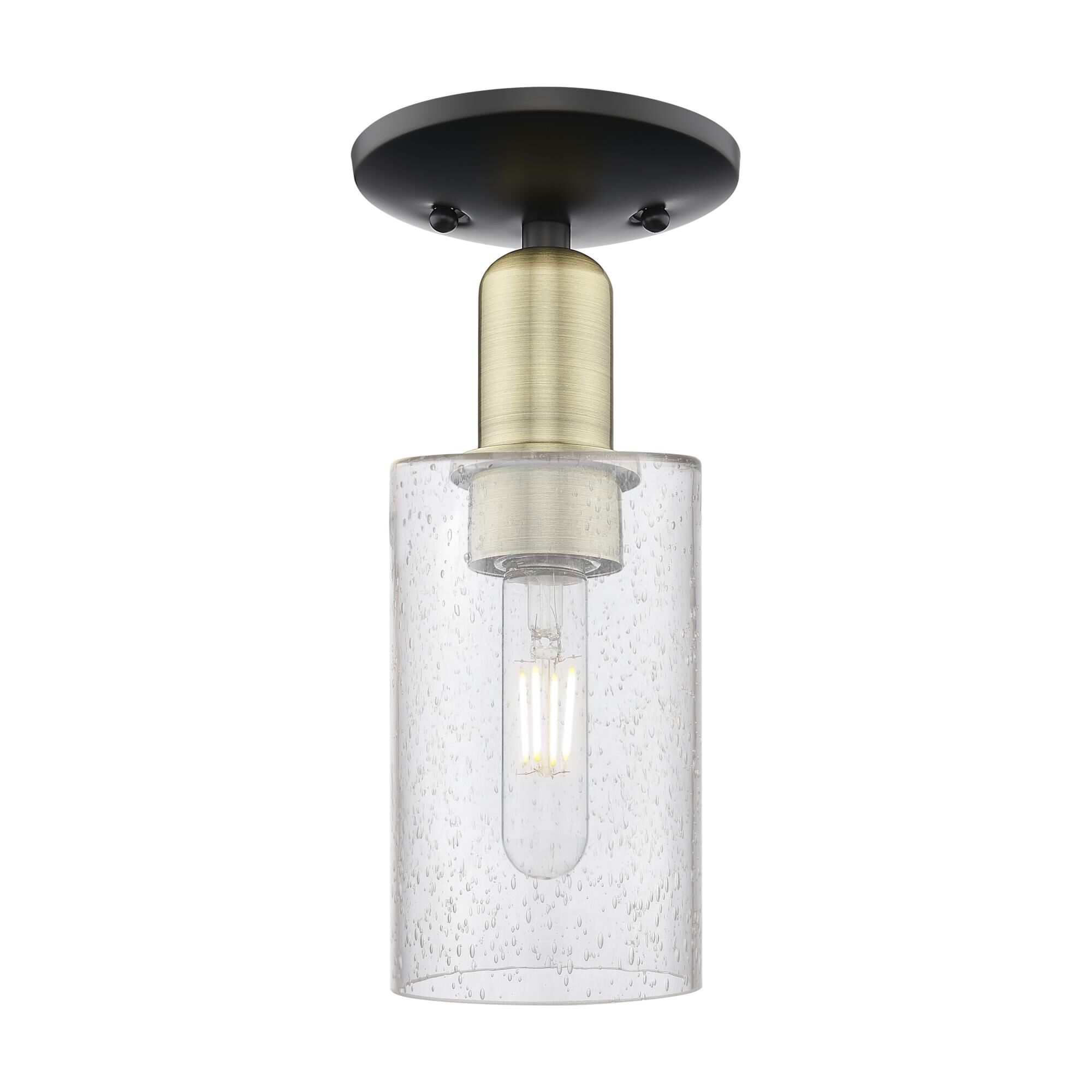 Shown in Black Antique Brass finish and Seedy glass