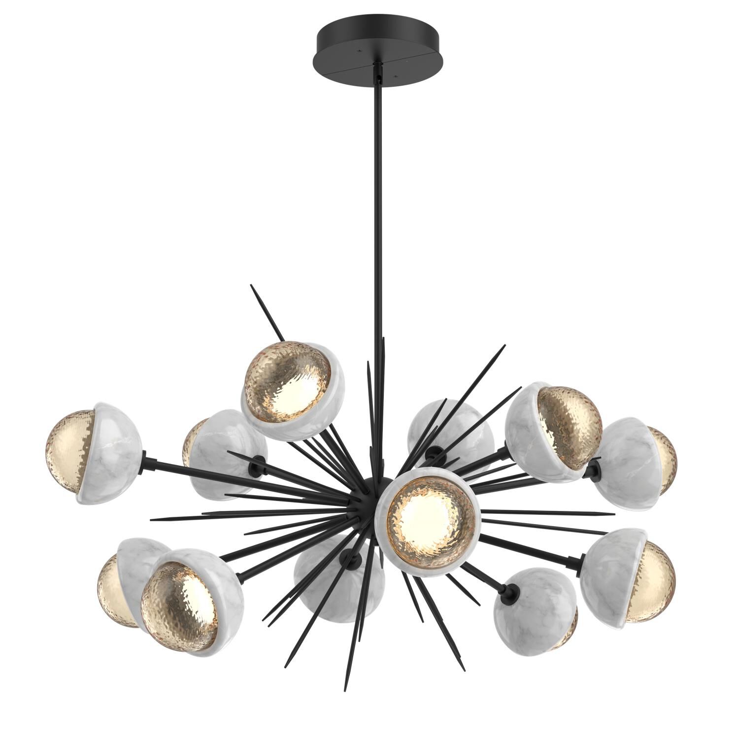 Shown in Matte Black finish and Amber glass and White Marble accent