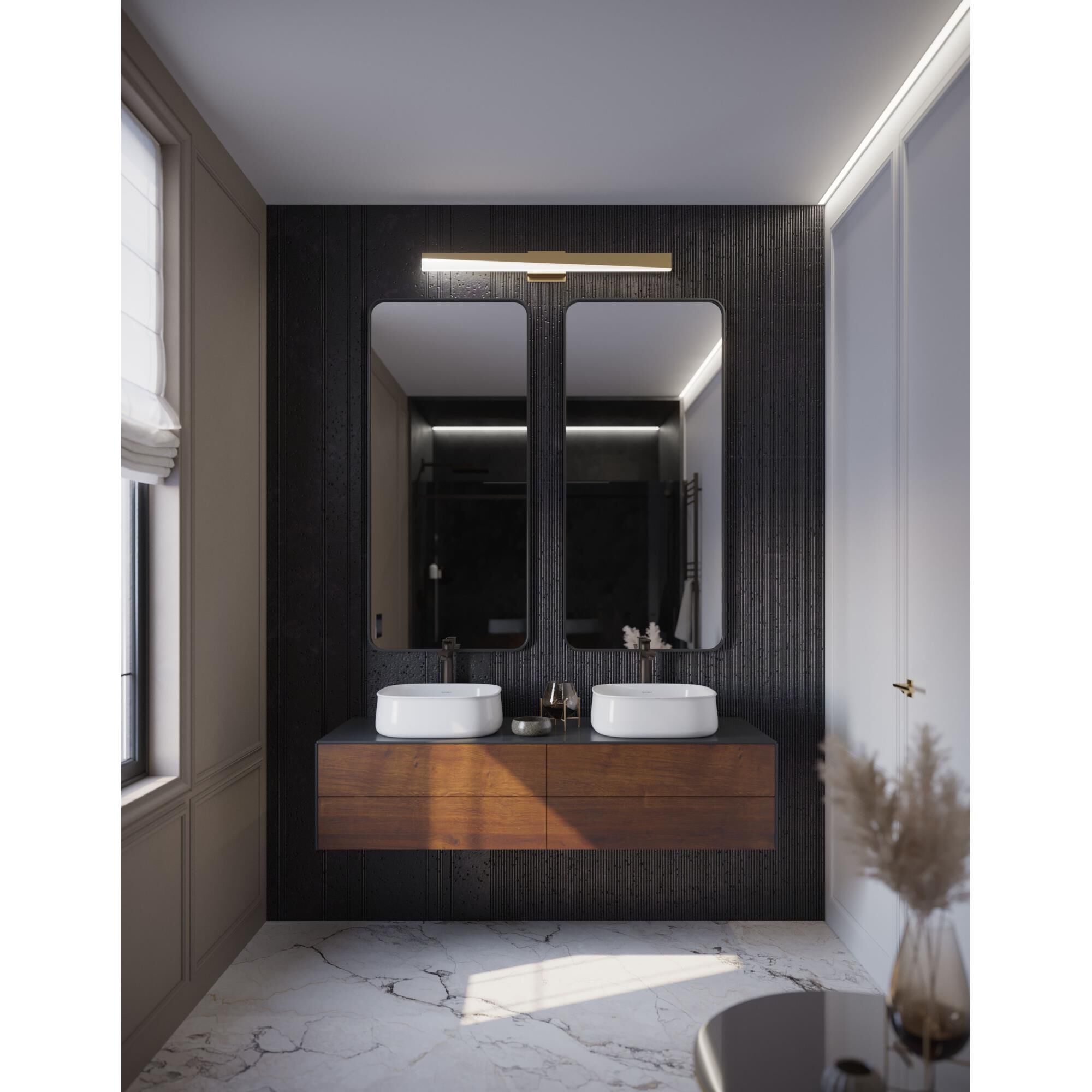 Shown in Light Antique Brass finish and Frosted glass