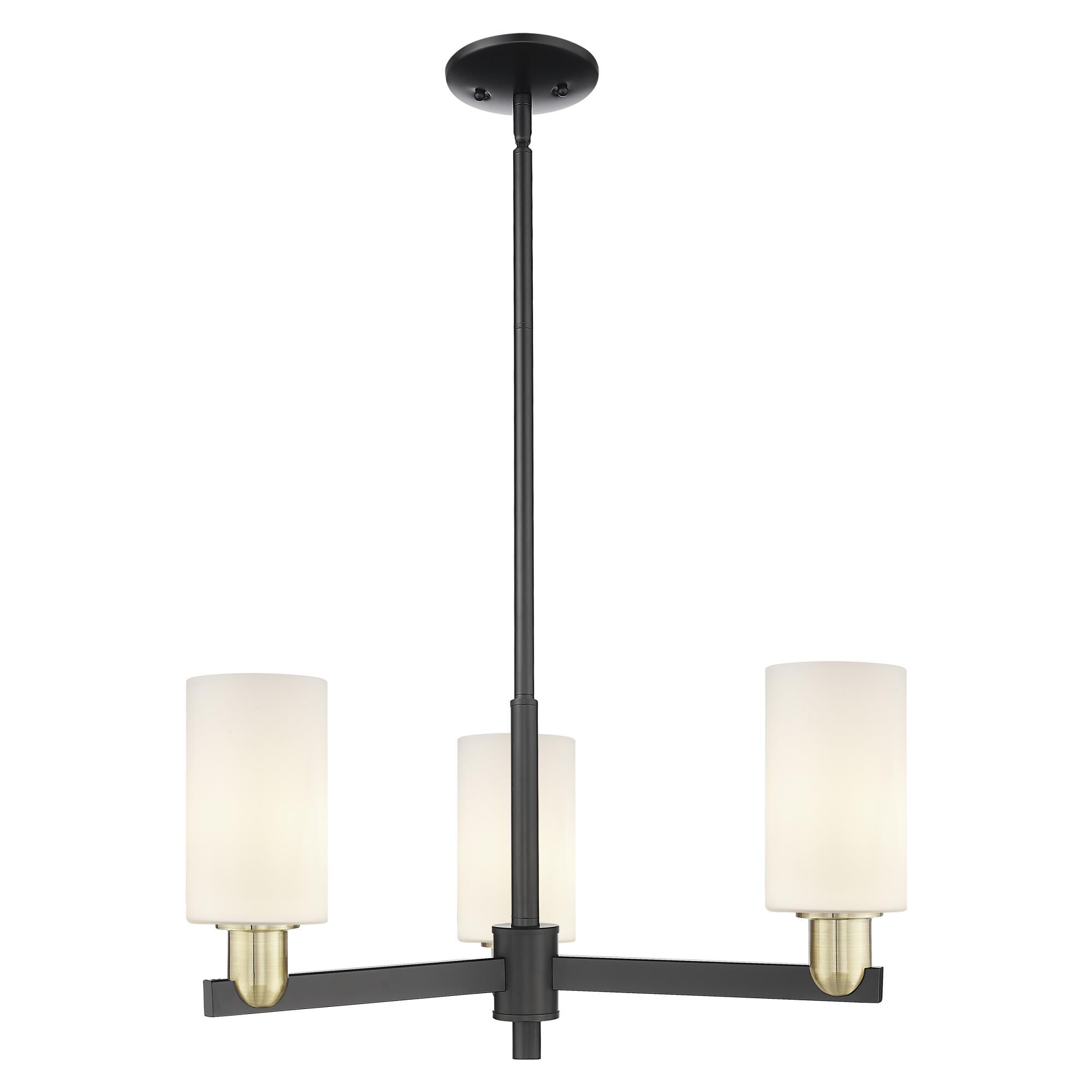 Shown in Black Antique Brass finish and Matte White glass