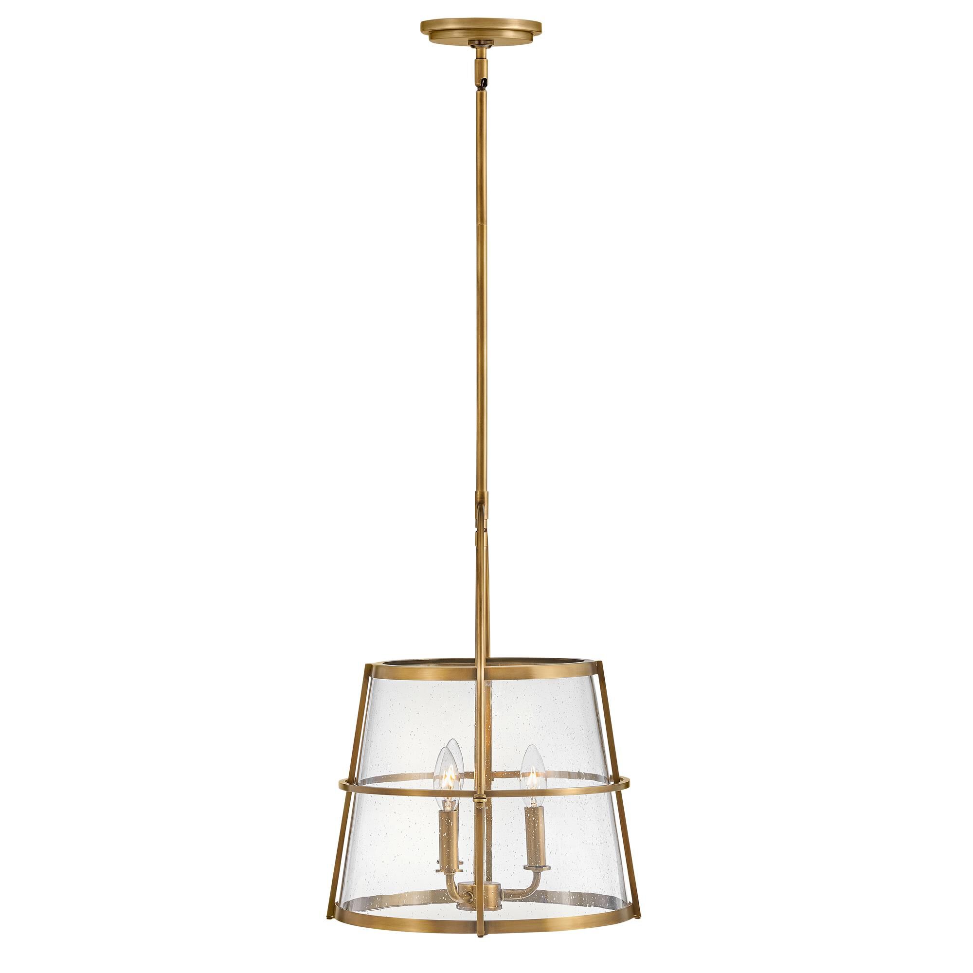 Shown in Heritage Brass finish and Clear Seedy glass