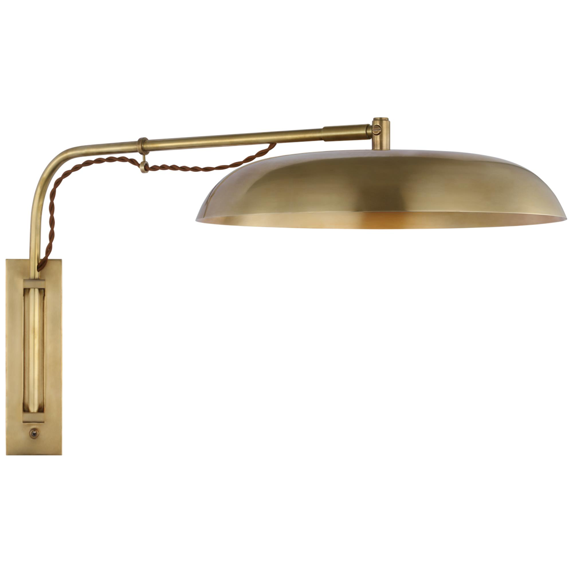 Shown in Hand-Rubbed Antique Brass finish and White glass