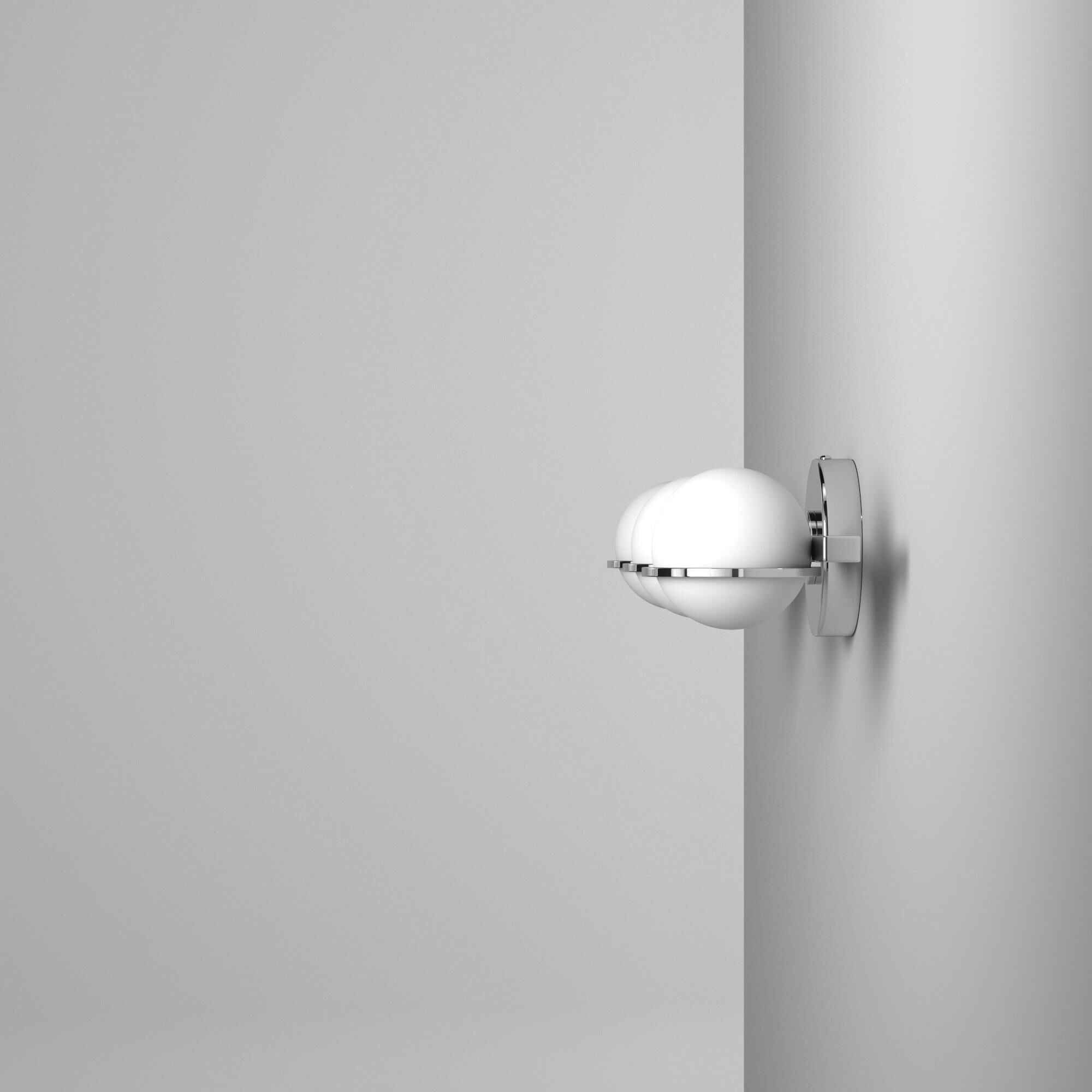 Shown in Polished Chrome finish and White glass