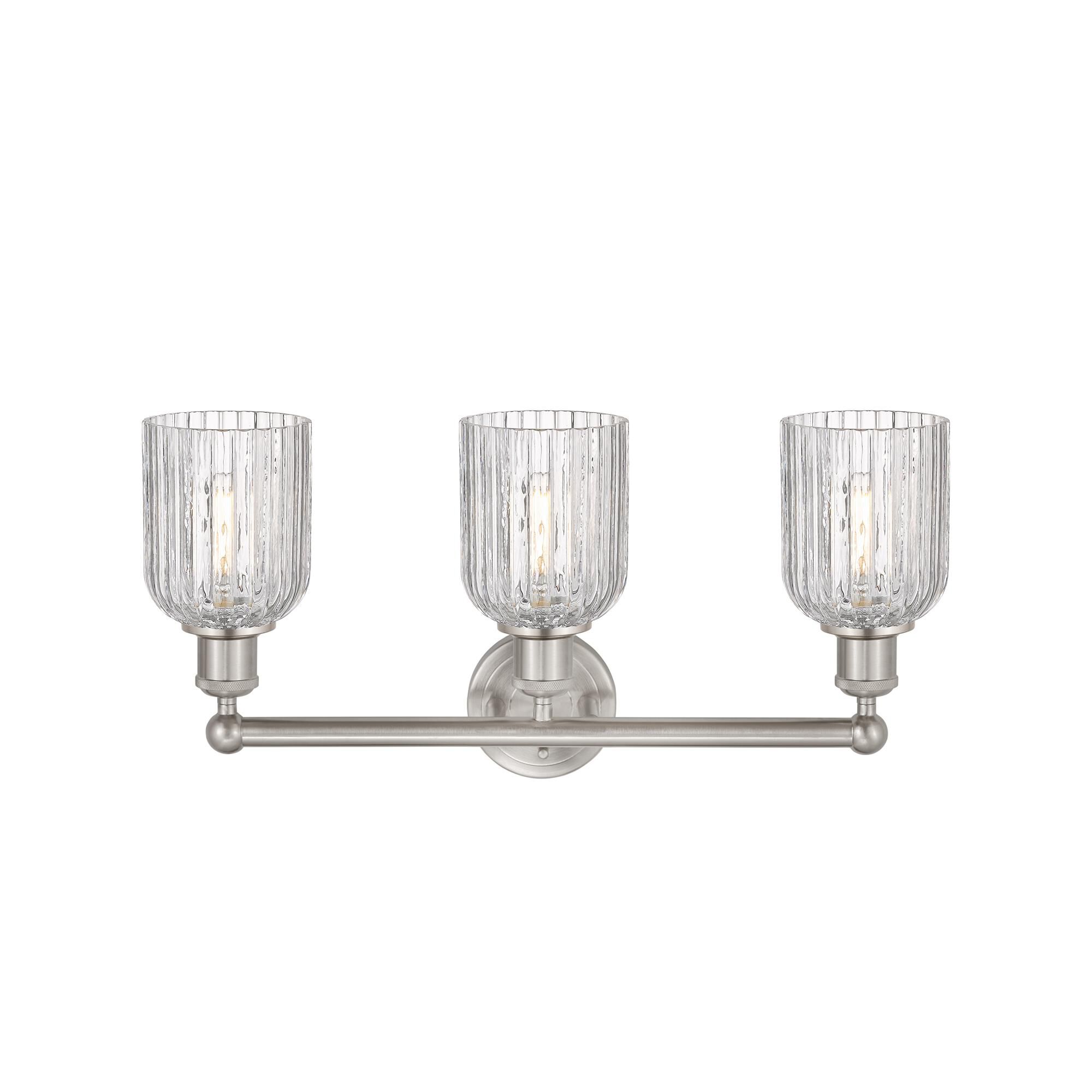 Shown in Brushed Satin Nickel finish and Clear glass