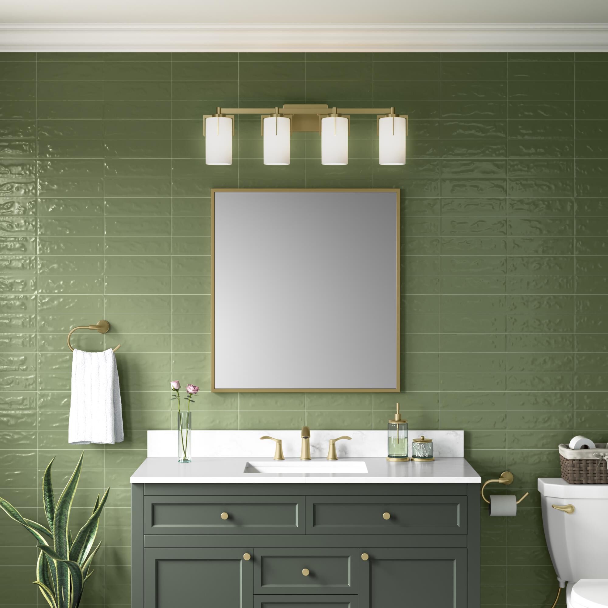 Shown in Vintage Brass finish and White Frosted glass