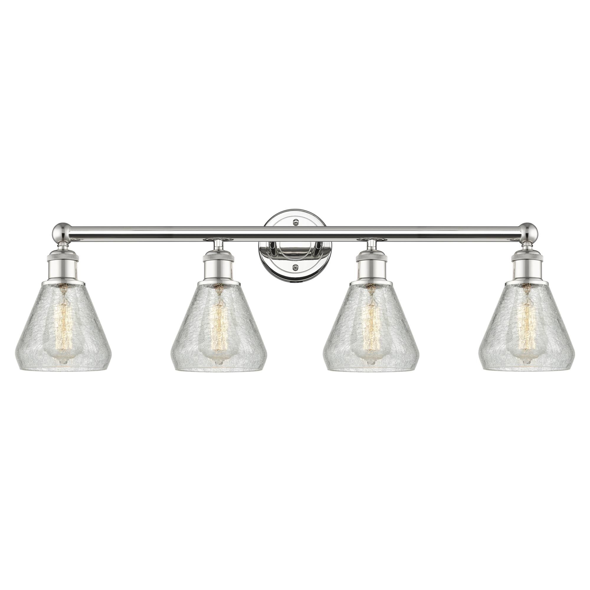 Shown in Polished Nickel finish and Clear Crackle glass