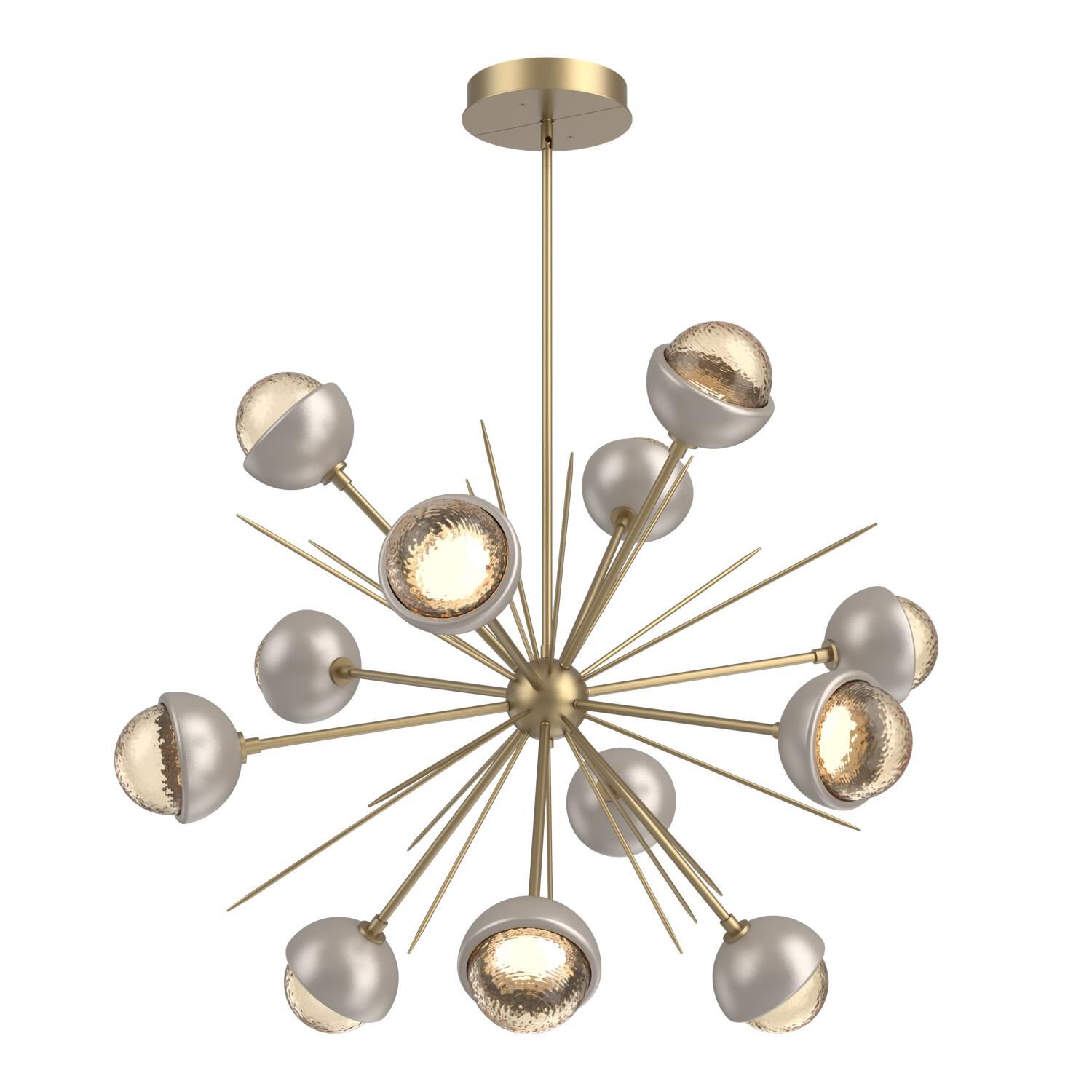 Shown in Gilded Brass finish and Amber glass and Beige Silver accent