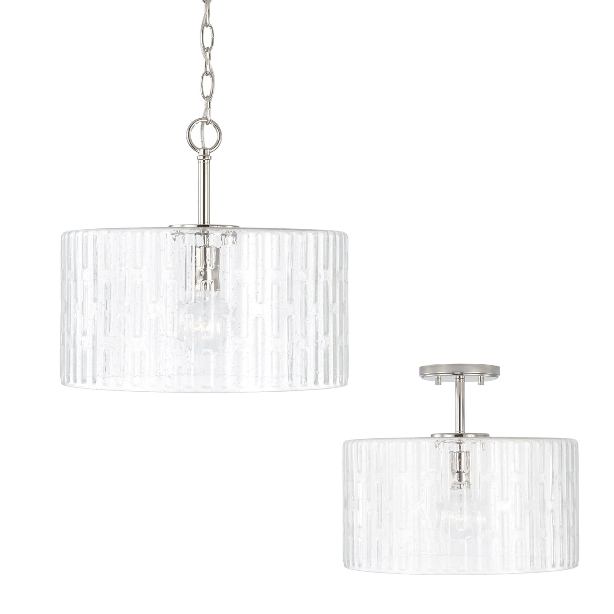 Shown in Polished Nickel finish and Embossed Seeded glass