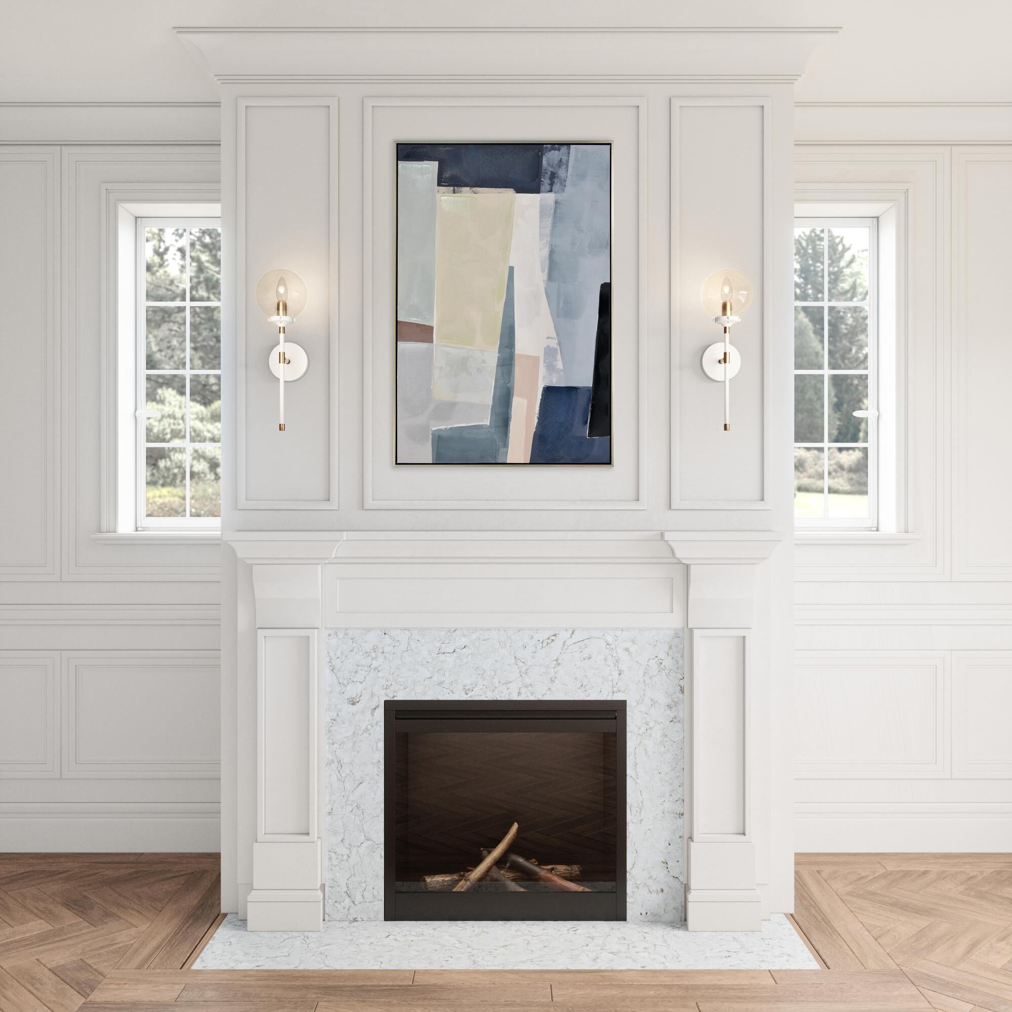 Shown in White finish and Clear glass