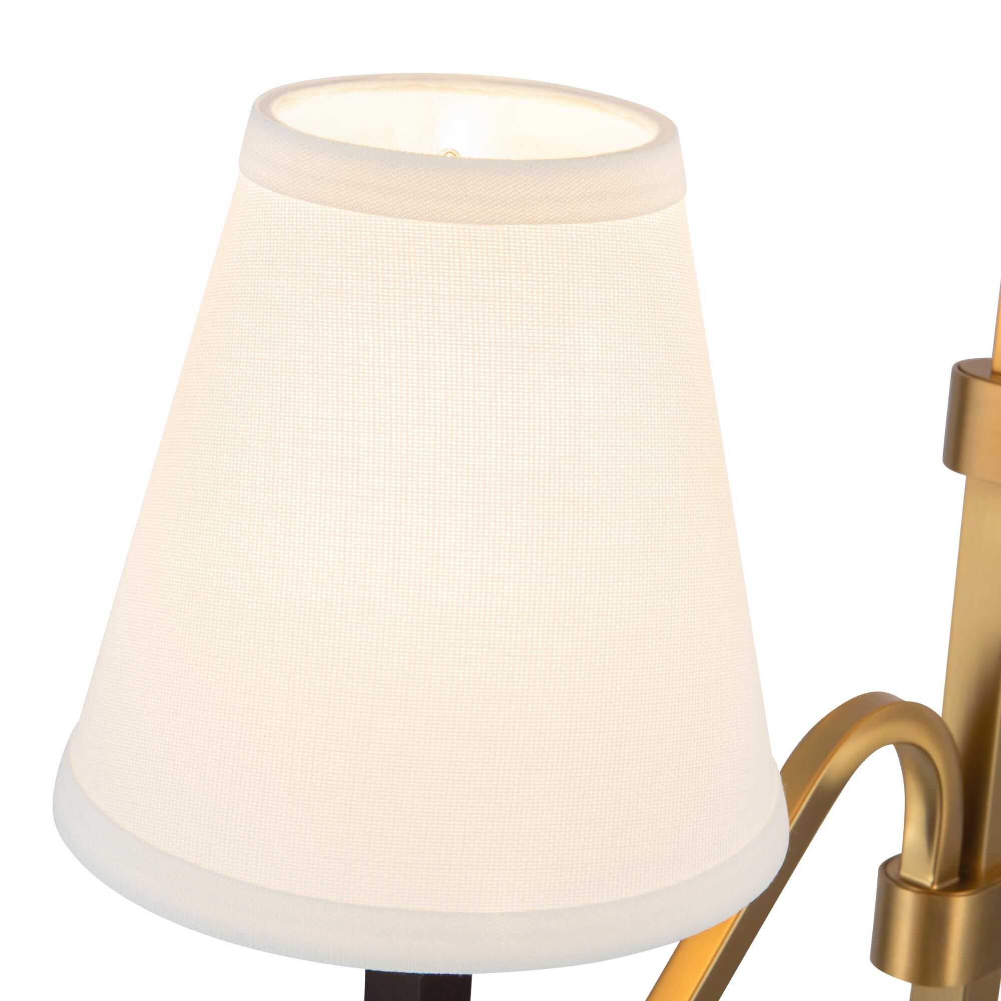 Shown in Brushed Gold finish and White Linen shade