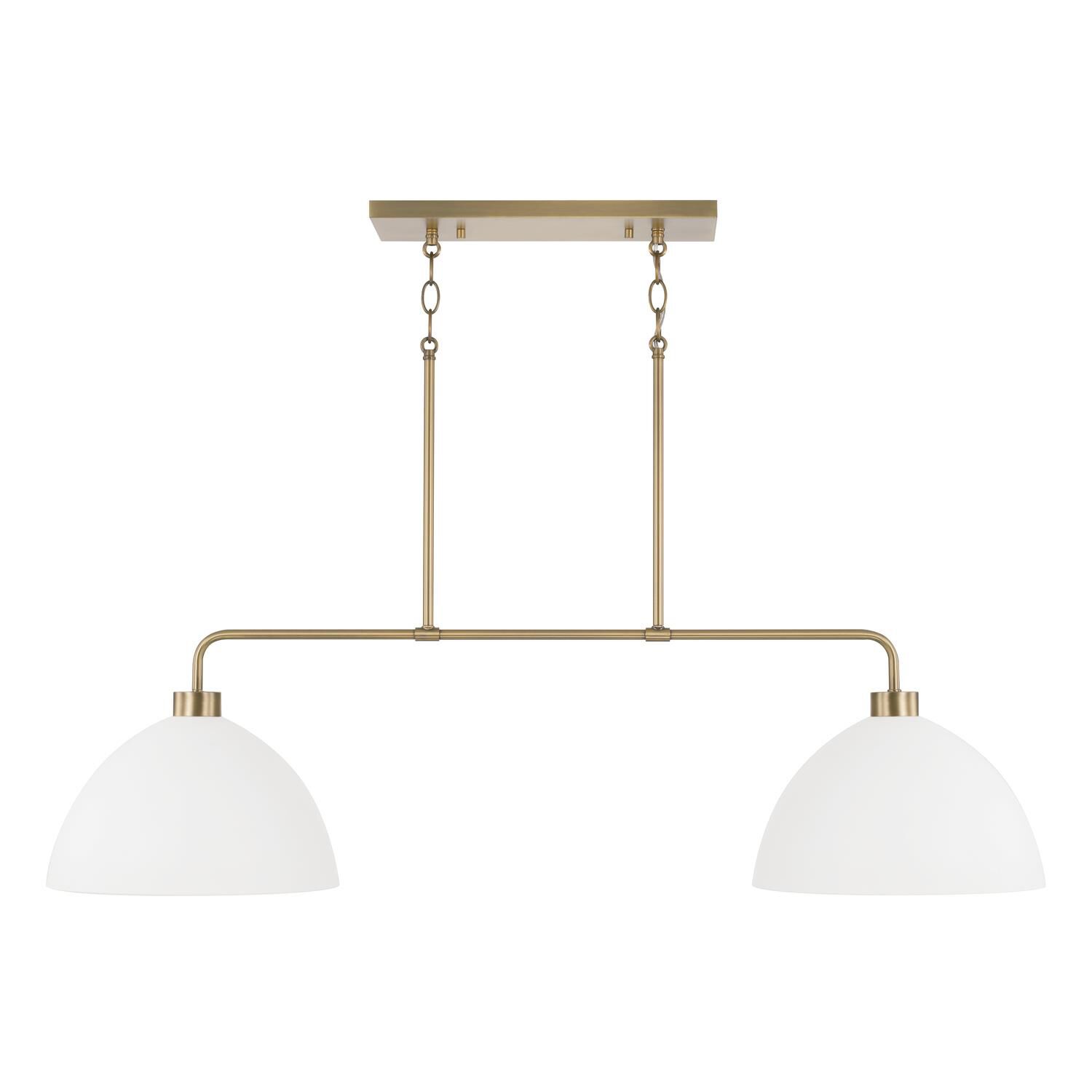 Shown in Aged Brass And White finish and Matte White Metal s shade
