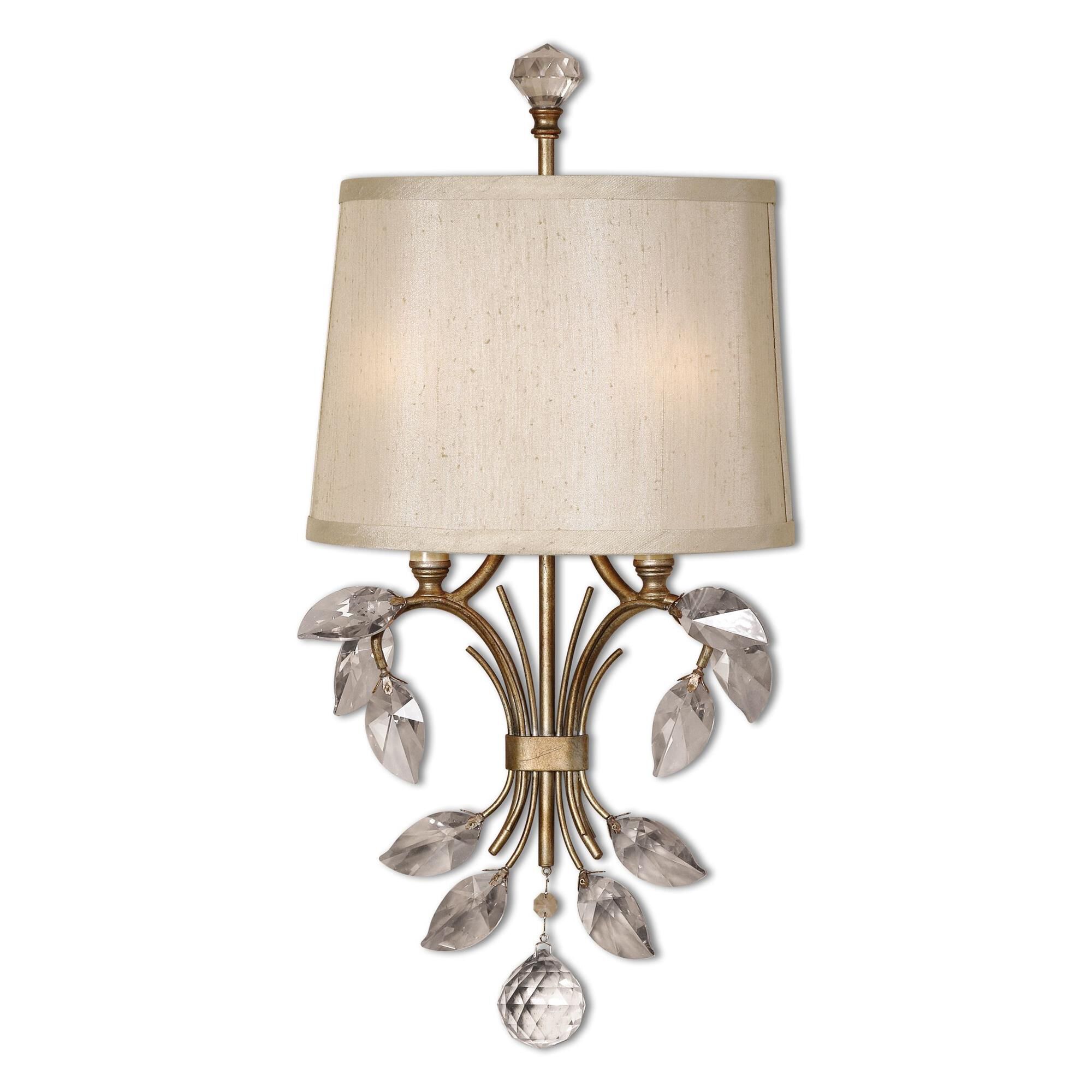 Shown in Burnished Gold finish and Teak Crystal crystal and Silken Champagne shade