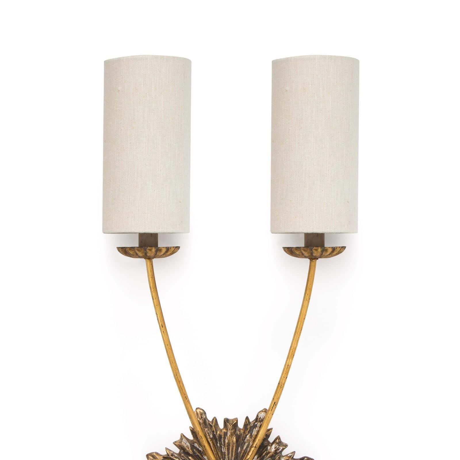 Shown in Antique Gold finish and Linen shade