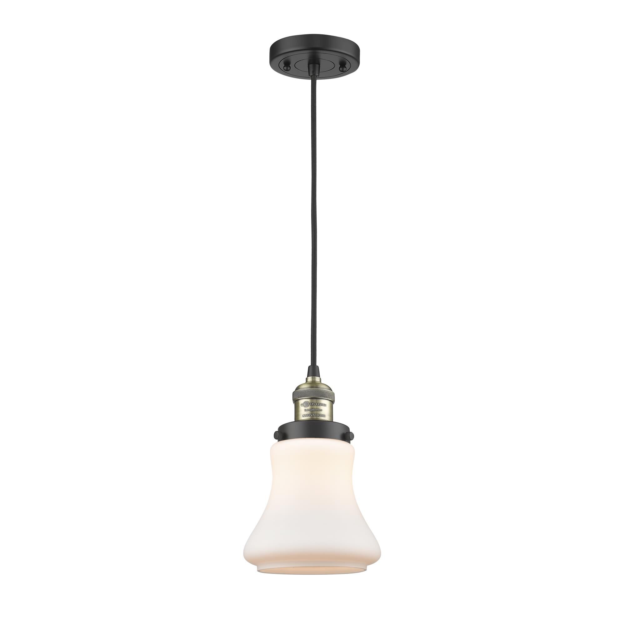 Shown in  Black Antique Brass finish and Matte White - Hour glass and Black Textured Cord accent