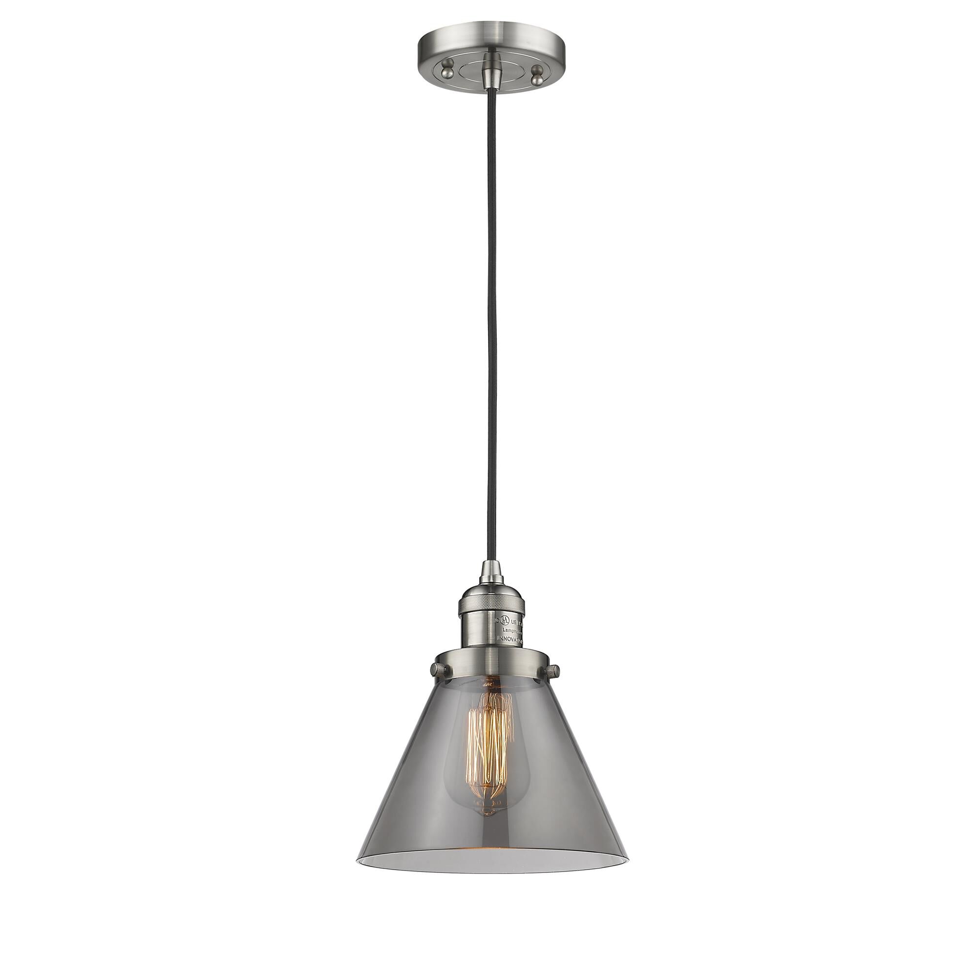 Shown in Brushed Satin Nickel finish and Smoked glass