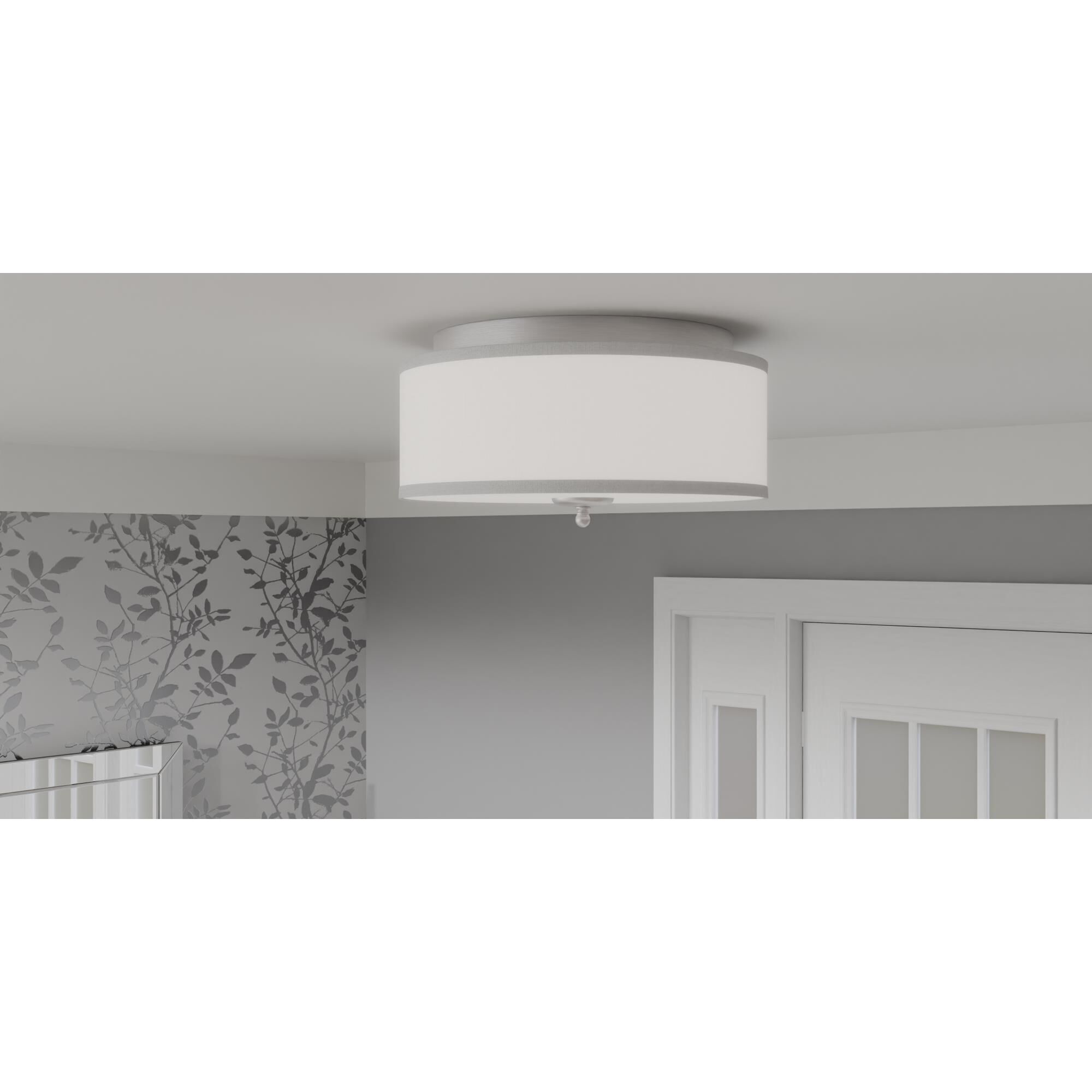 Shown in Brushed Nickel finish and White Fabric shade