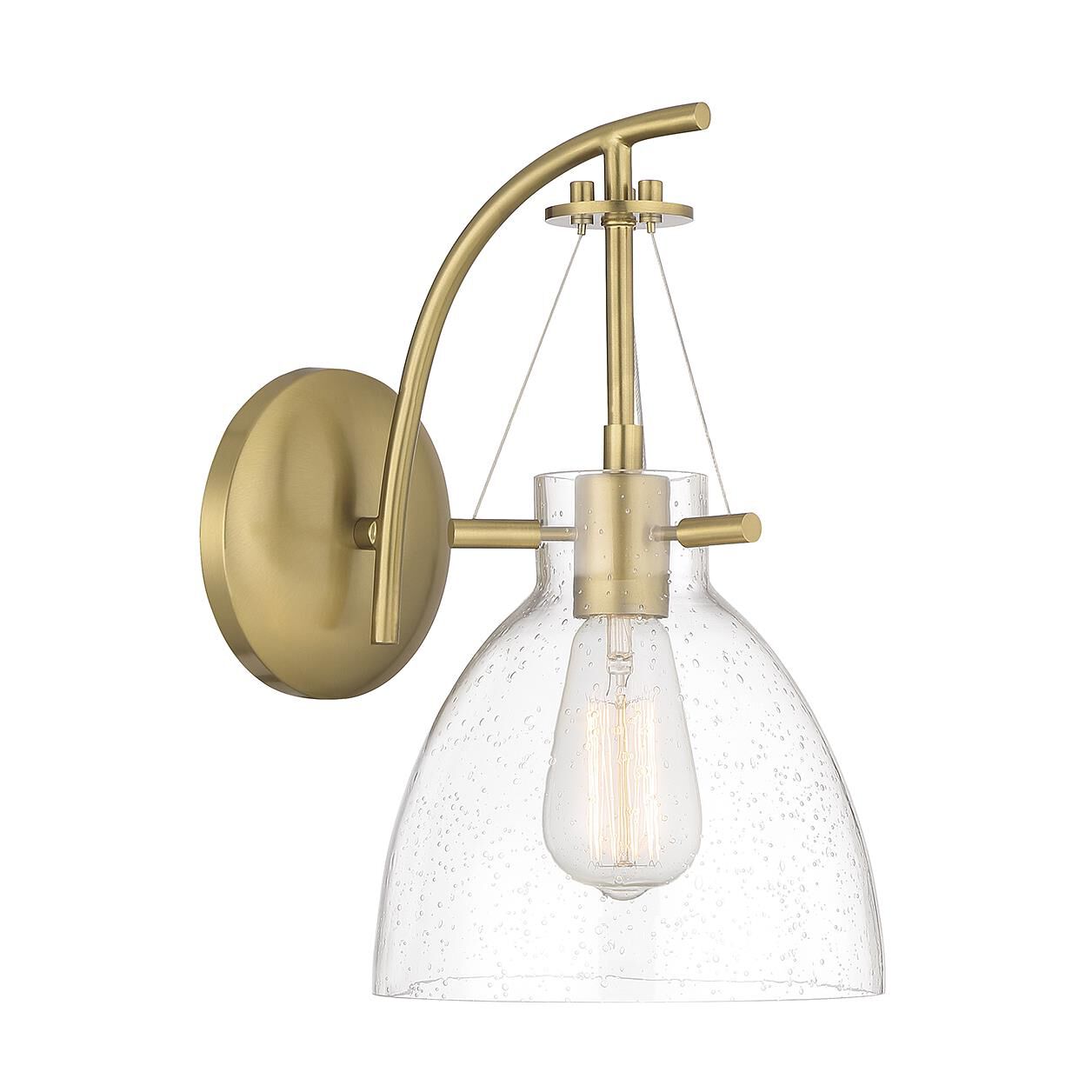 Shown in Warm Brass finish and Clear Seeded glass