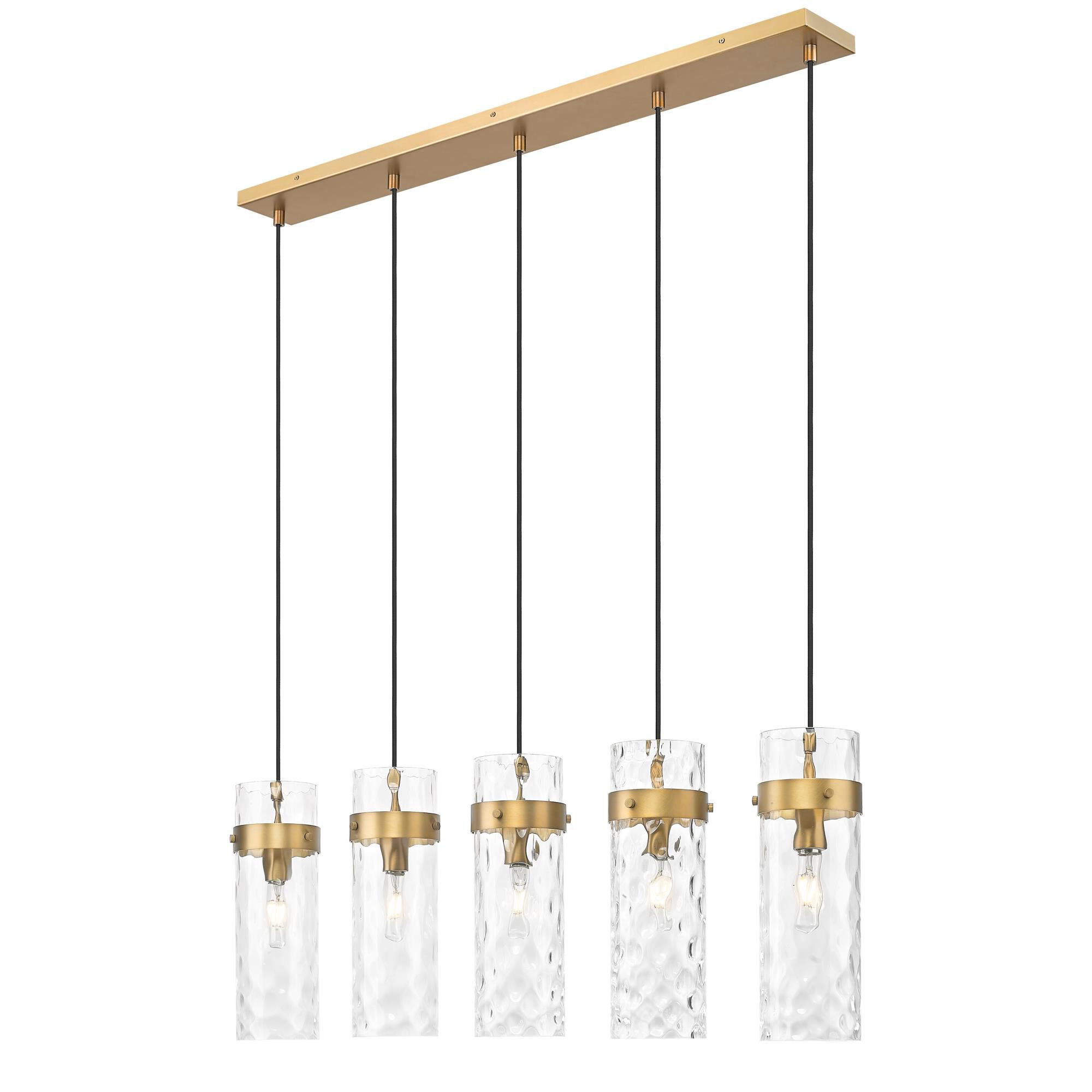 Shown in Rubbed Brass finish and Clear Water glass and Clear Water shade