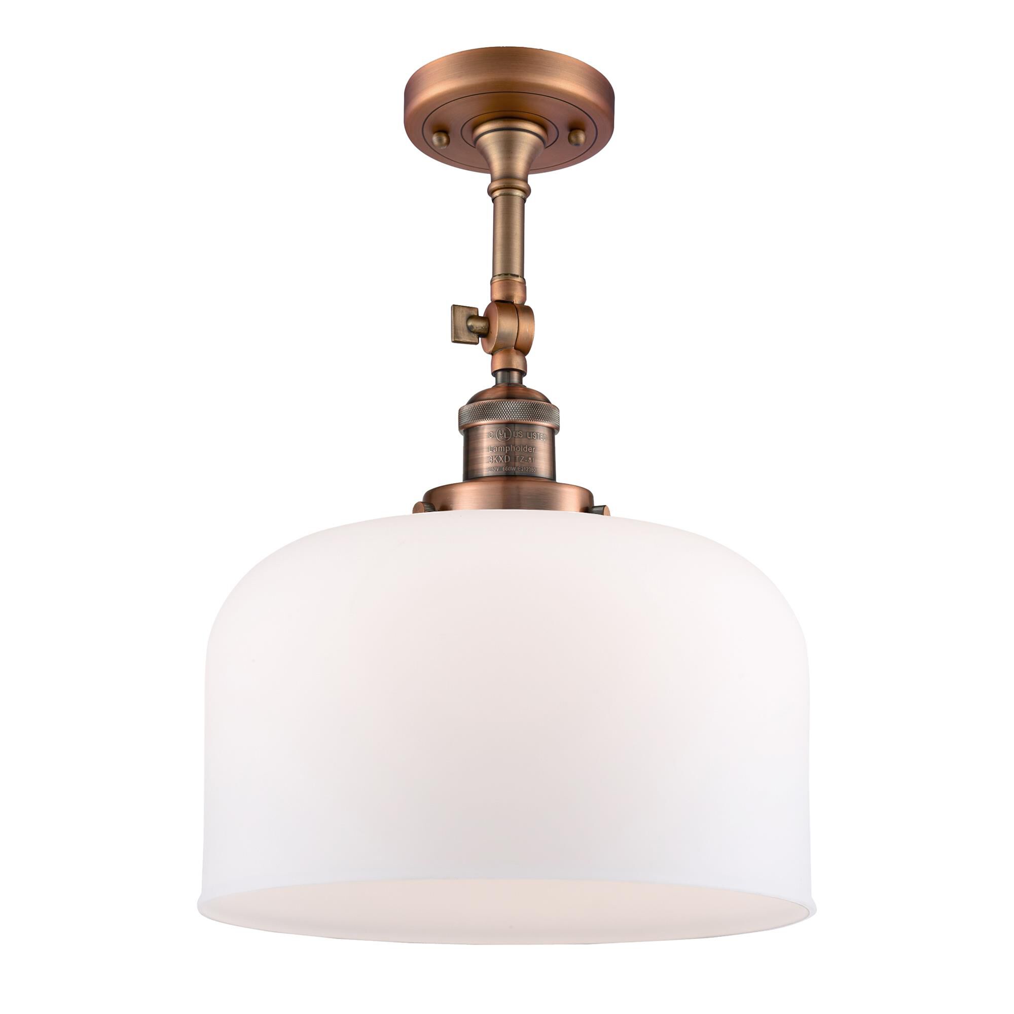 Shown in Antique Copper finish and Matte White Cased glass