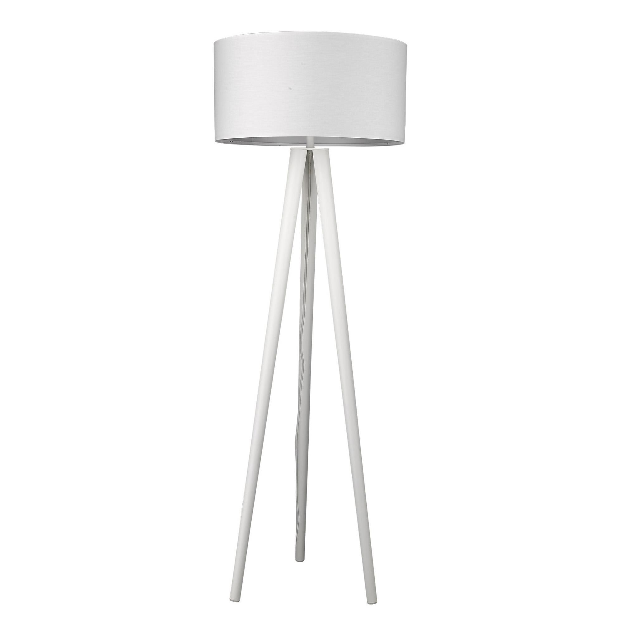 Shown in White finish and White glass and White Fabric Drum shade