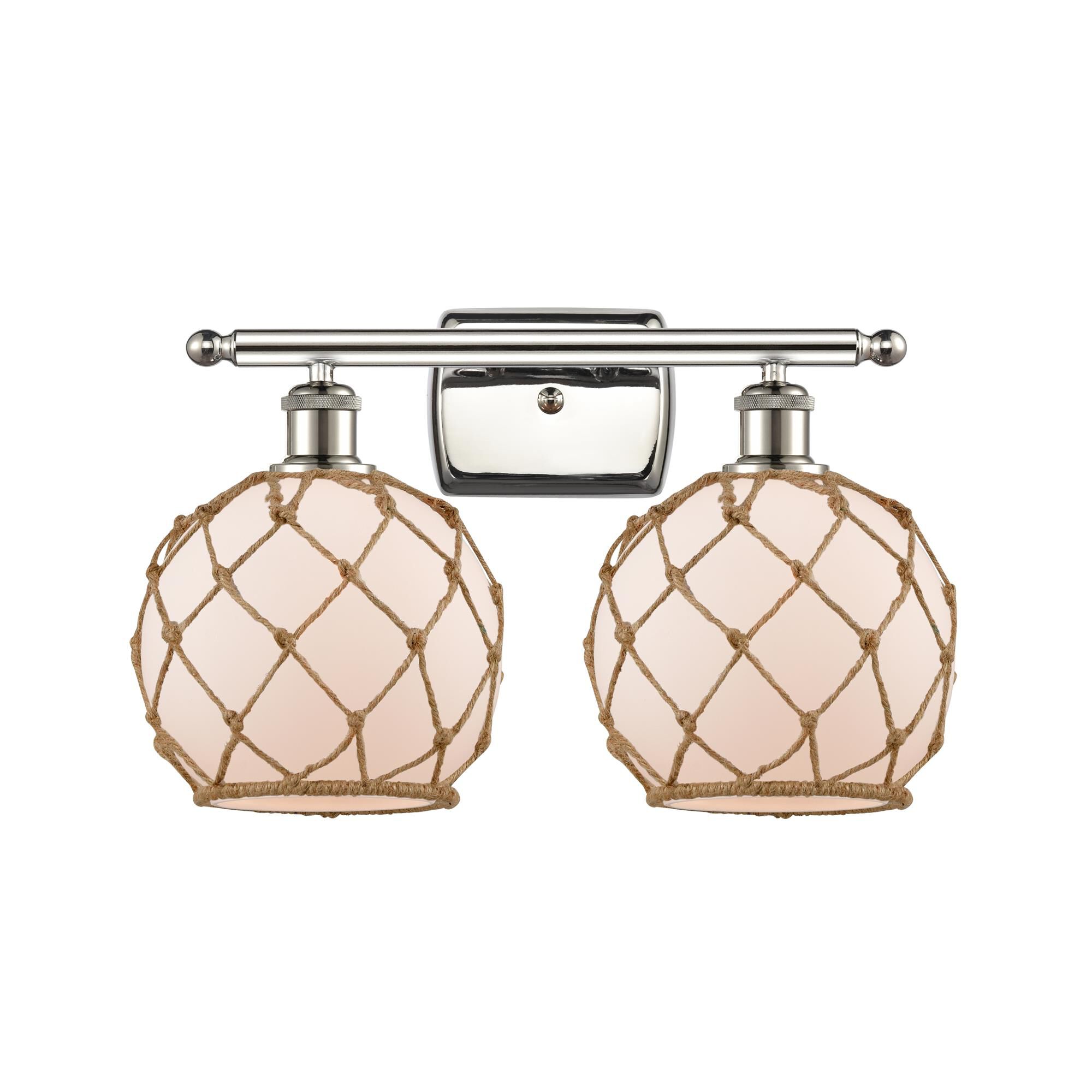 Shown in Polished Nickel finish and Sphere glass and Glass And Rope shade