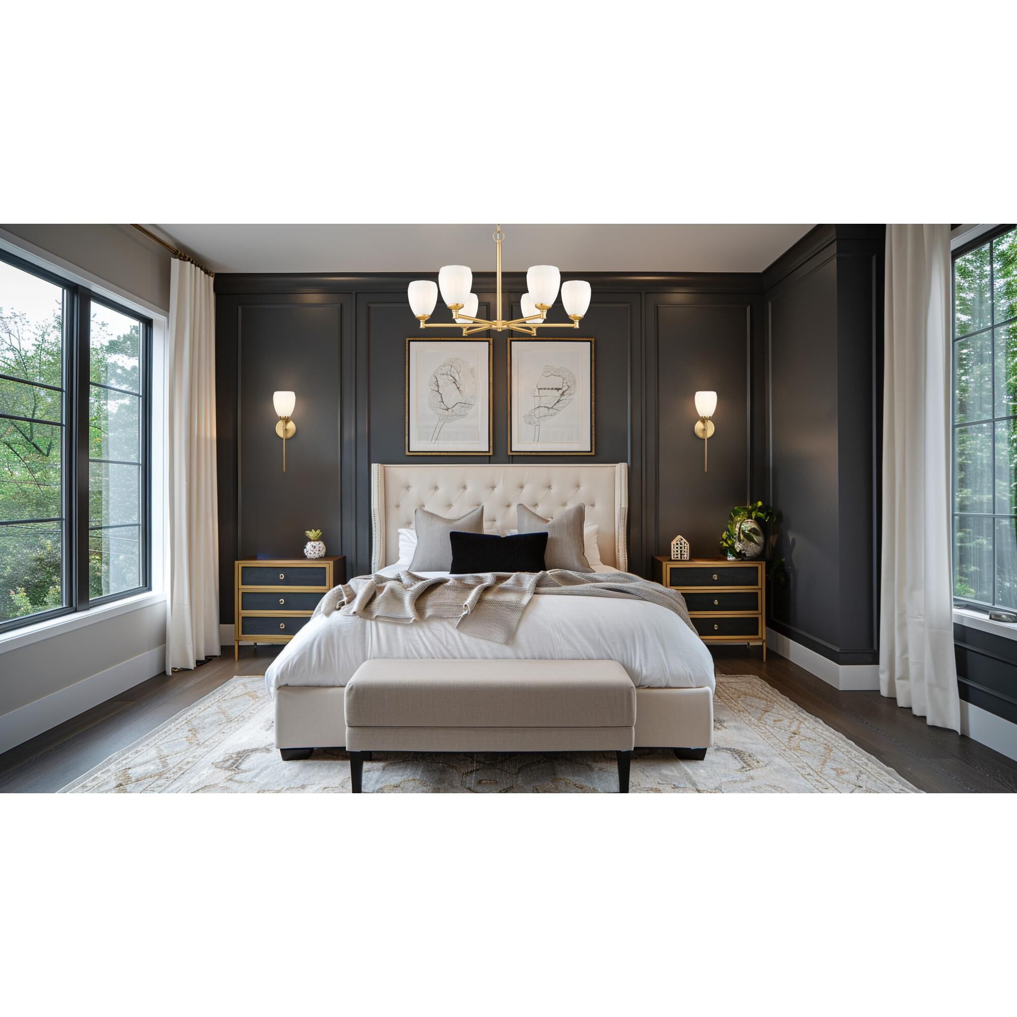 Shown in Modern Gold finish and Matte Opal glass and Matte Opal shade