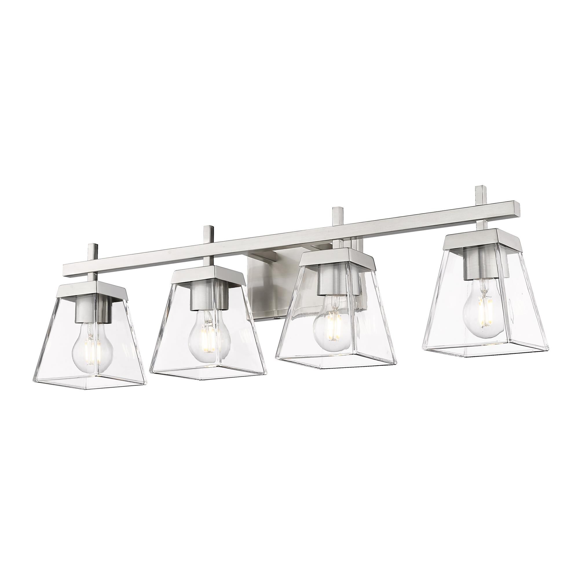 Shown in Brushed Nickel finish and Clear glass