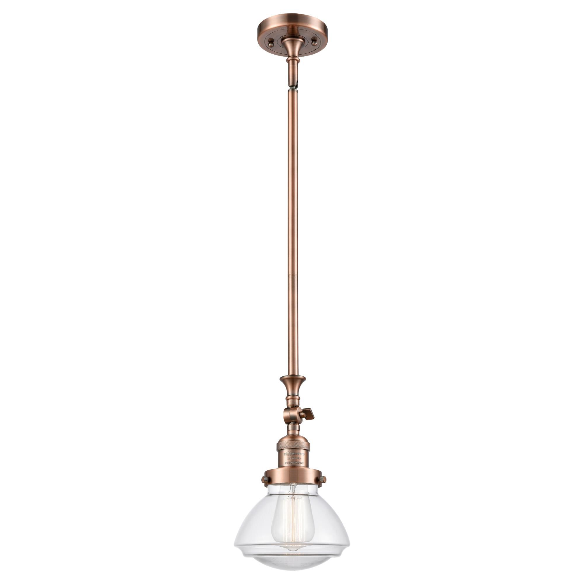 Shown in Antique Copper finish and Bell glass and Glass shade