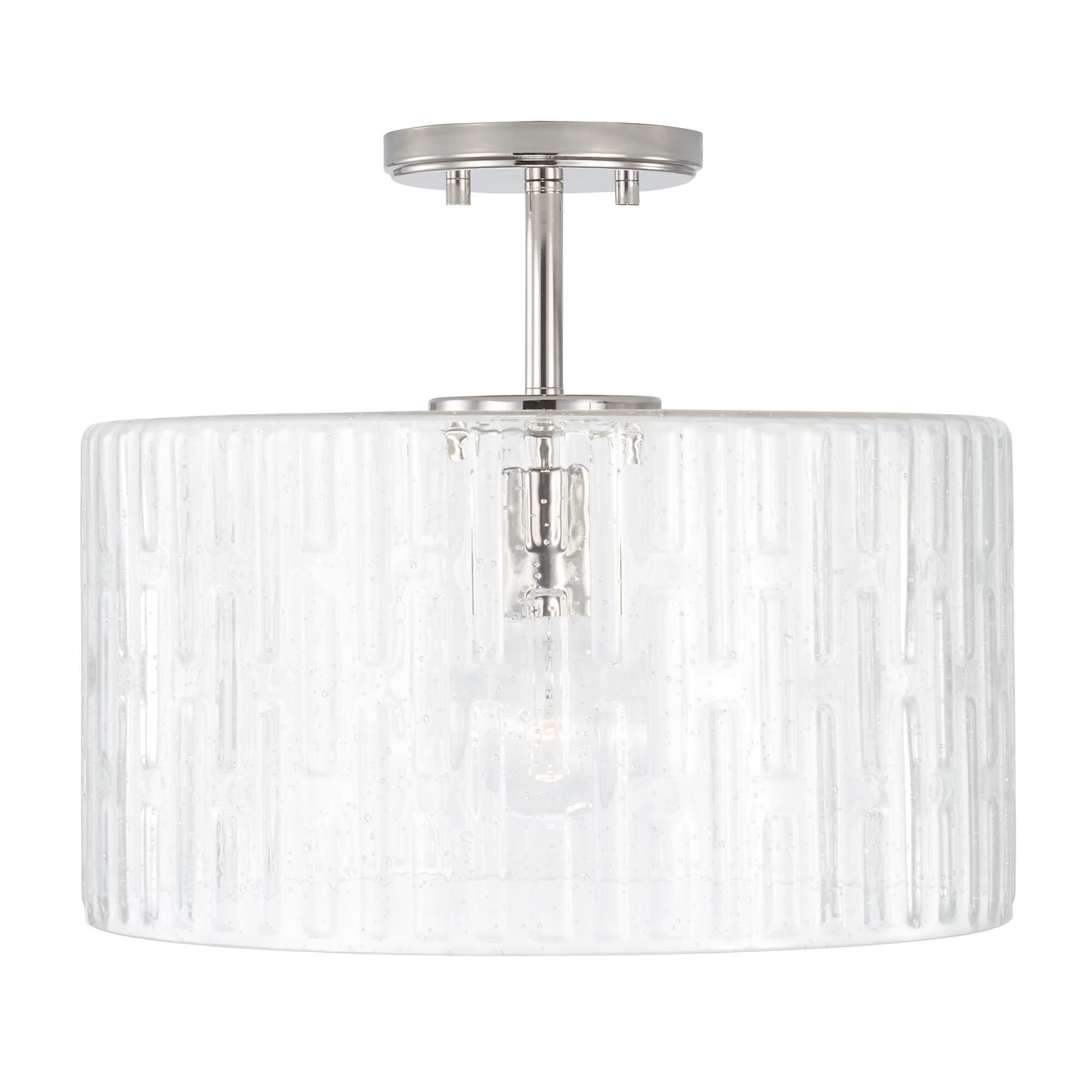 Shown in Polished Nickel finish and Embossed Seeded glass