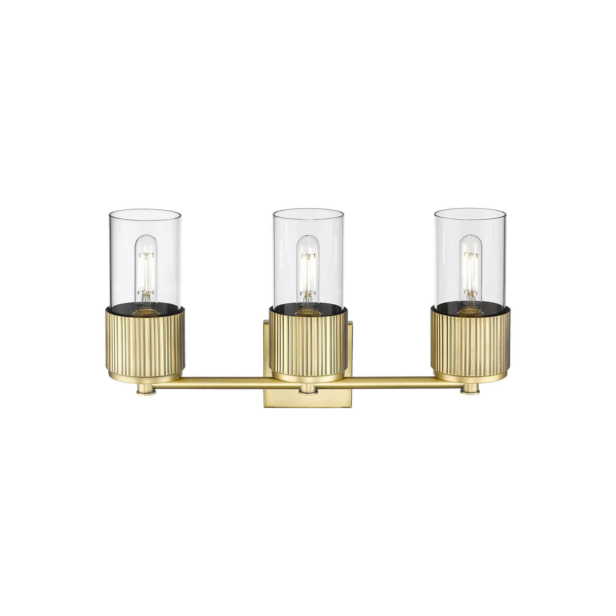Shown in Brushed Brass finish and Clear glass