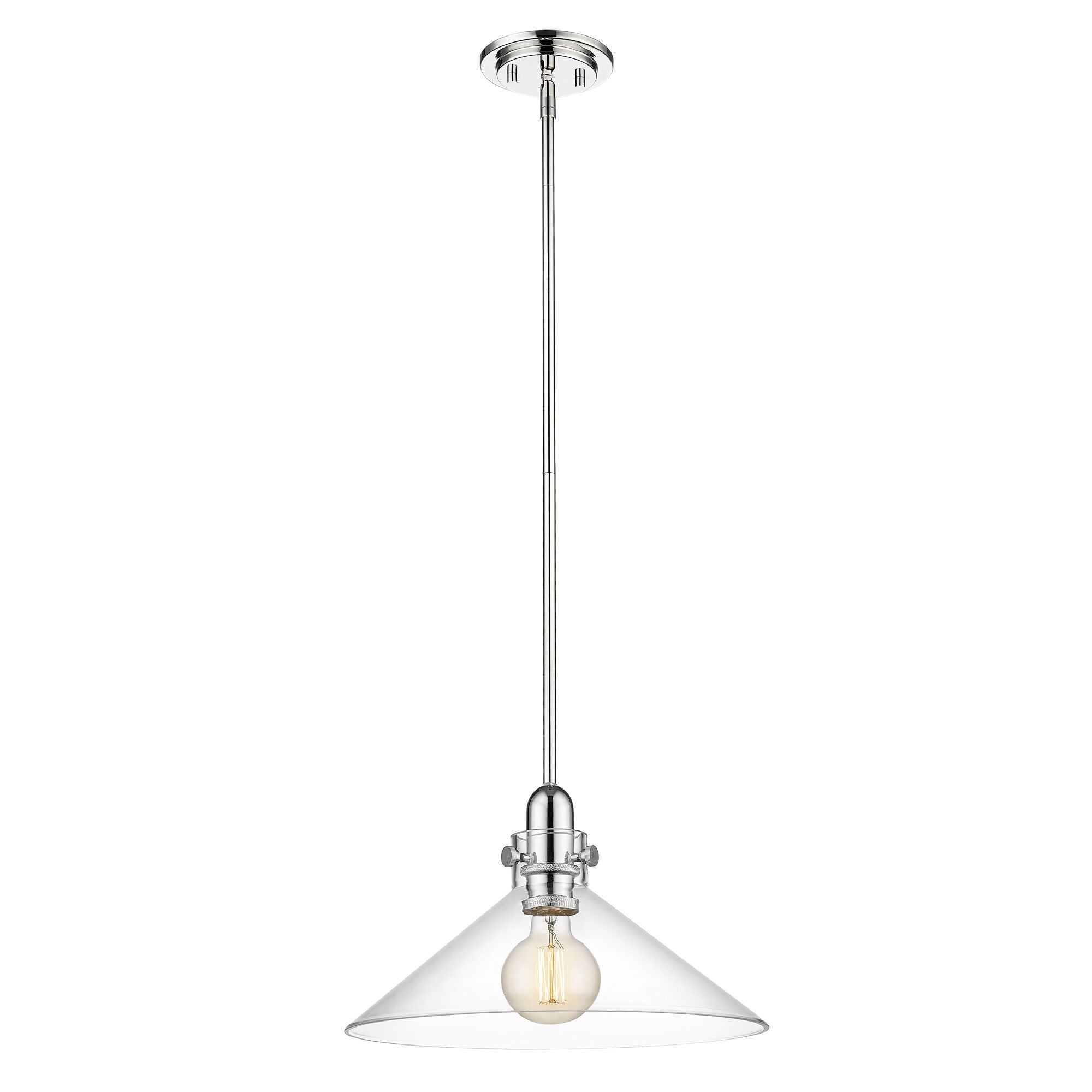 Shown in Polished Nickel finish and Clear Glass shade
