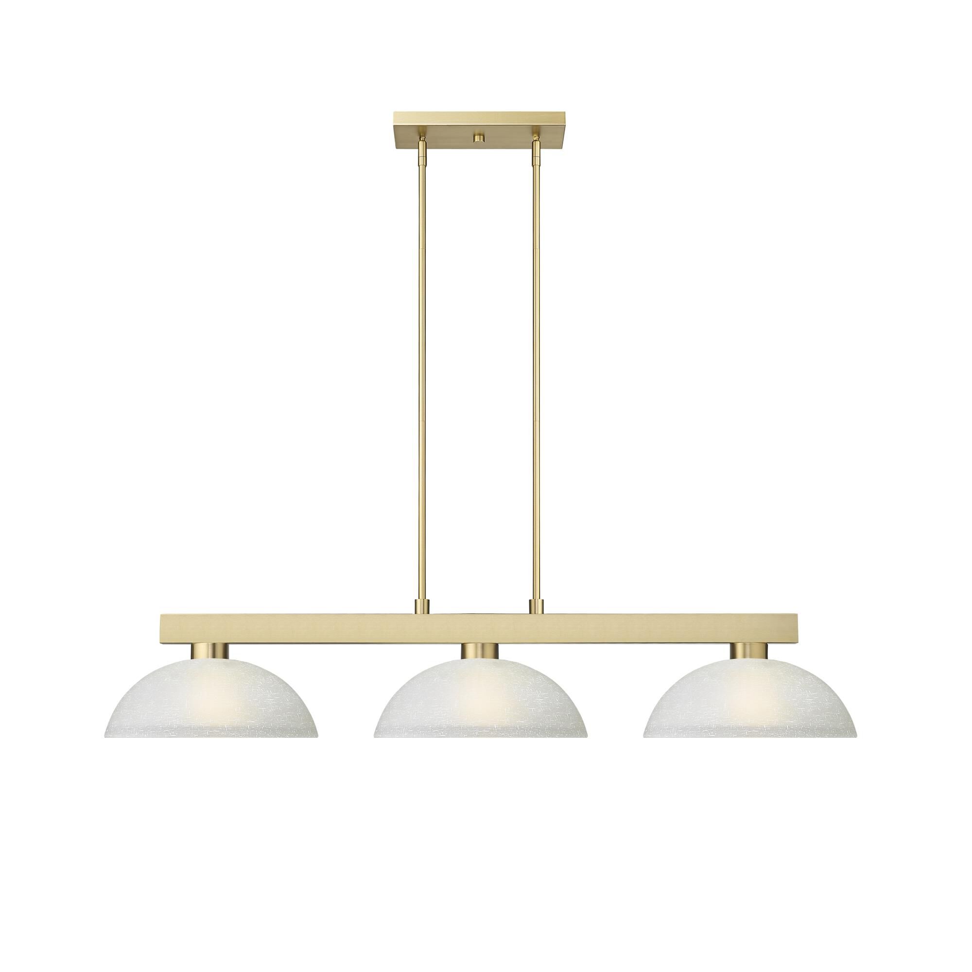 Shown in Modern Gold finish and White Linen glass and White Linen shade