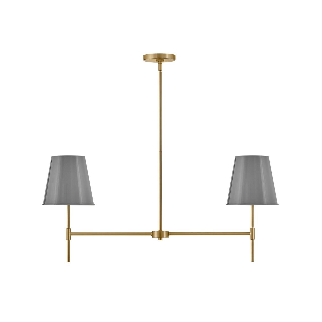 Shown in Lacquered Brass and French Gray finish and Metal shade