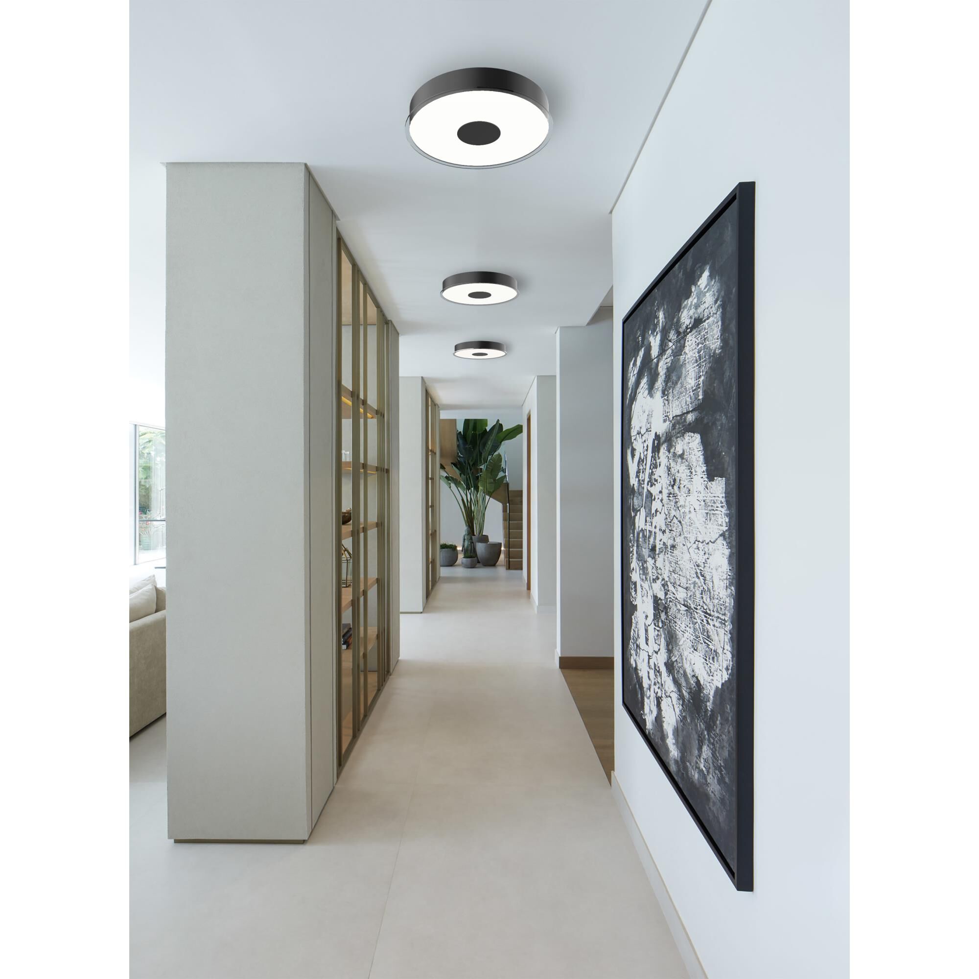 Shown in Black finish and Round Frost with Clear Edge Perimeter glass