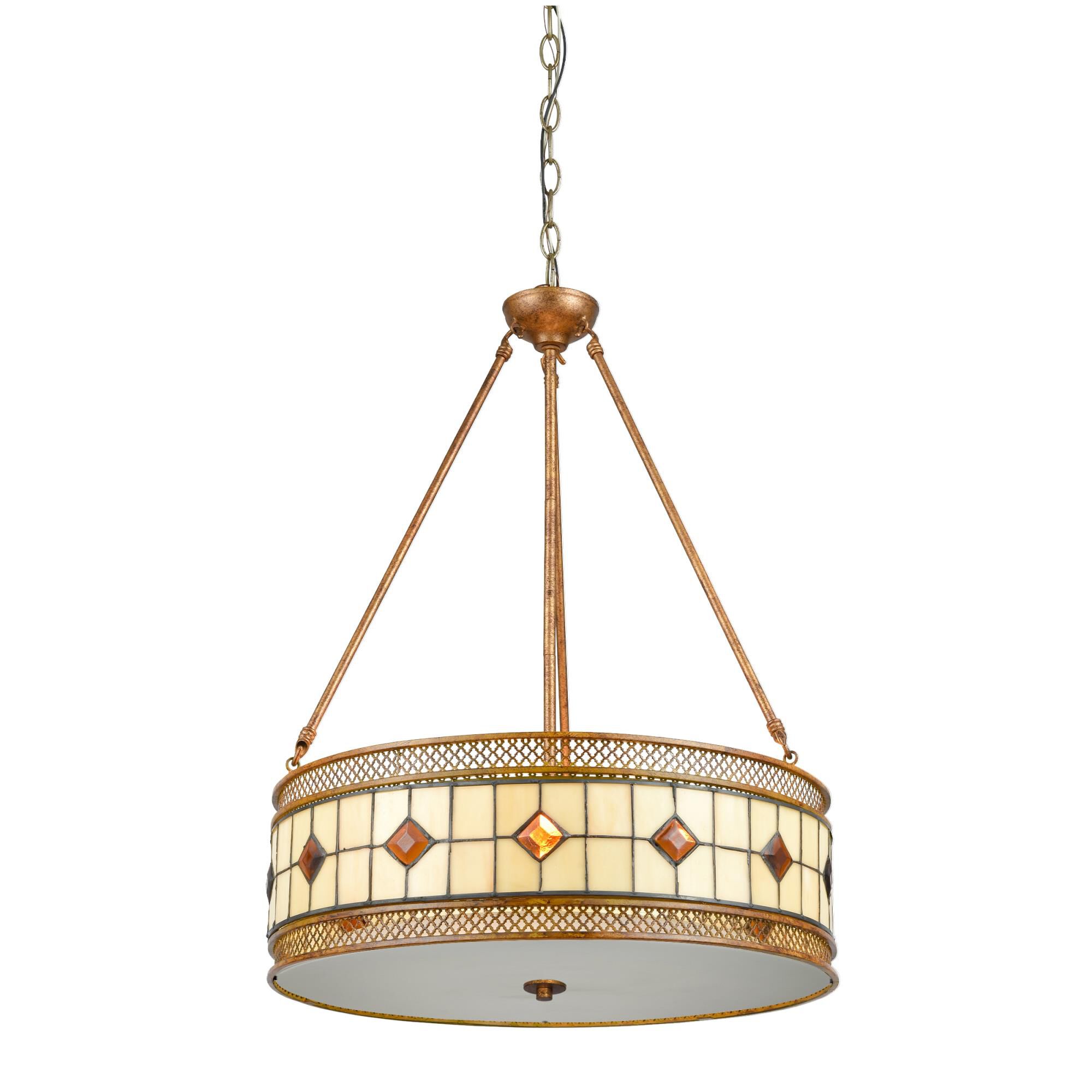 Shown in Rustic Bronze finish and Tiffany / Metal shade