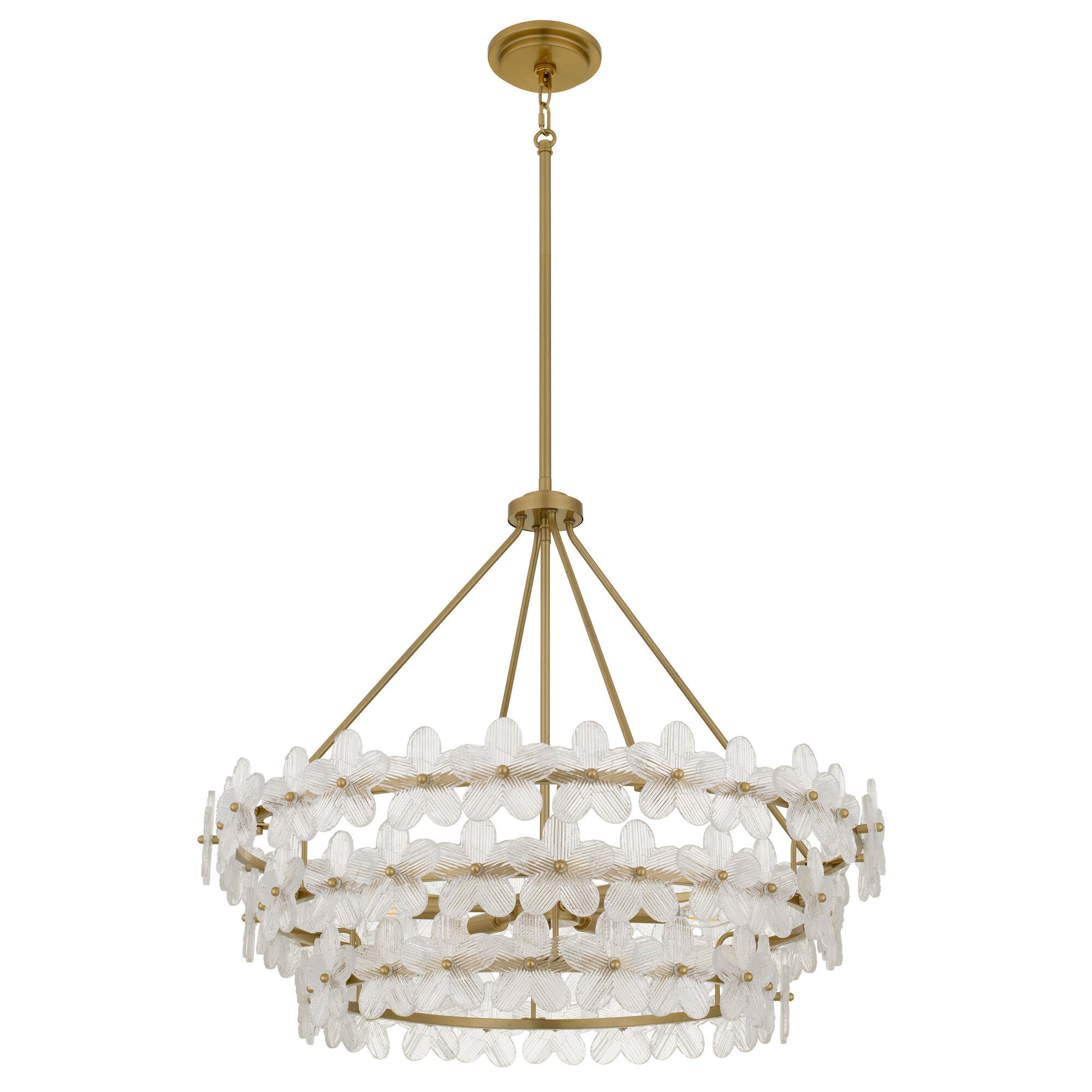 Shown in Brushed Gold finish and Clear Textured Glass shade