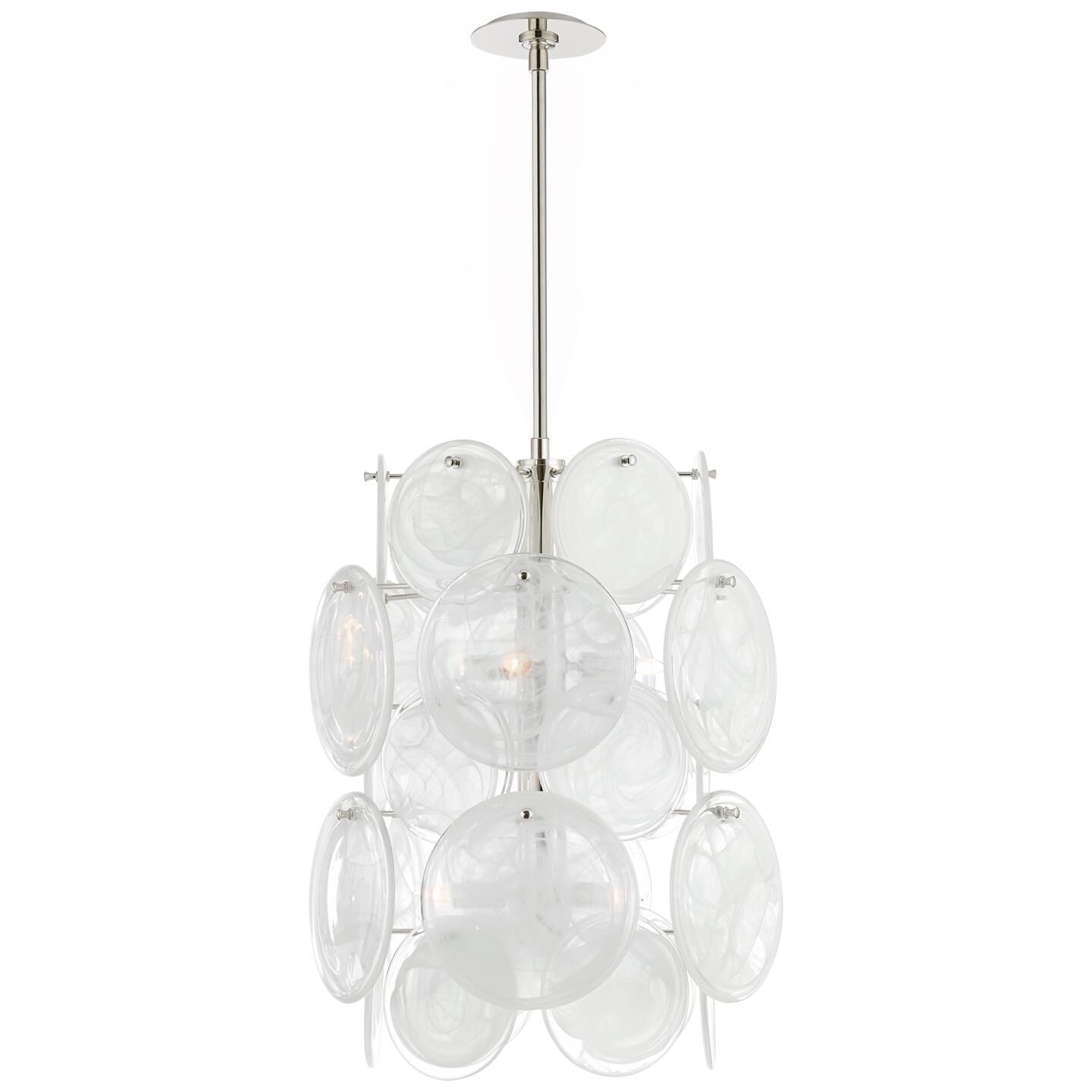Shown in Polished Nickel finish and White Strie glass and White Strie Glass shade
