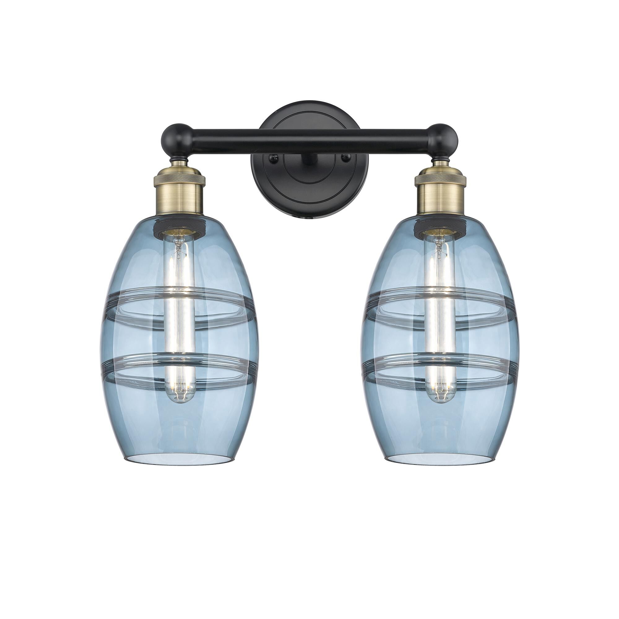 Shown in Black Antique Brass finish and Princess Blue glass